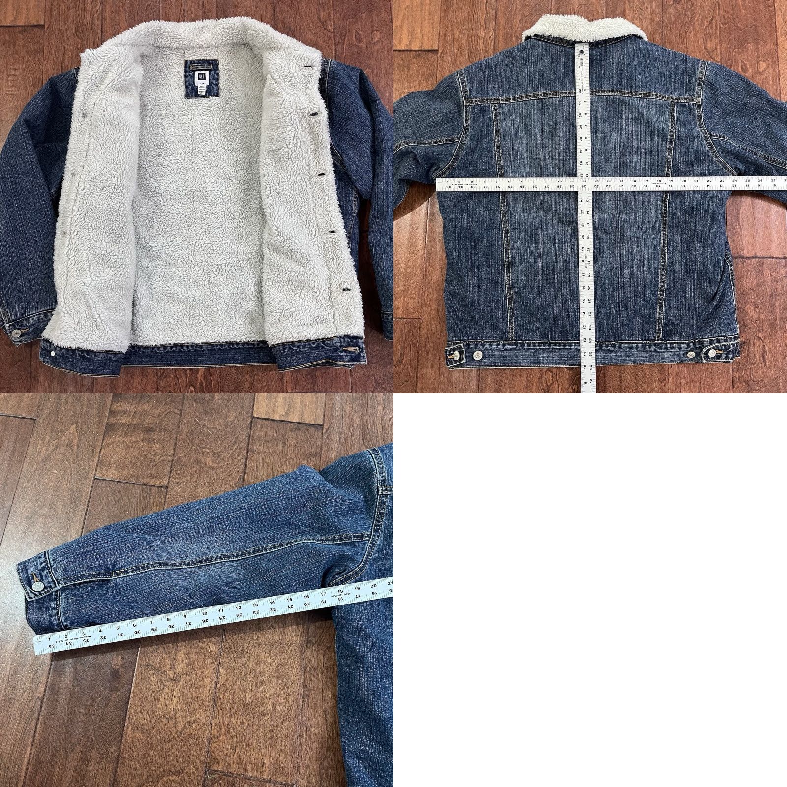 Gap VINTAGE GAP Denim Trucker Jacket XL Blue Sherpa Lined Bomber Jacket Mid-Length Casual Mens | 2000s Y2K Grunge Utility Coat Size US 36 / EU 52 - 8 Thumbnail