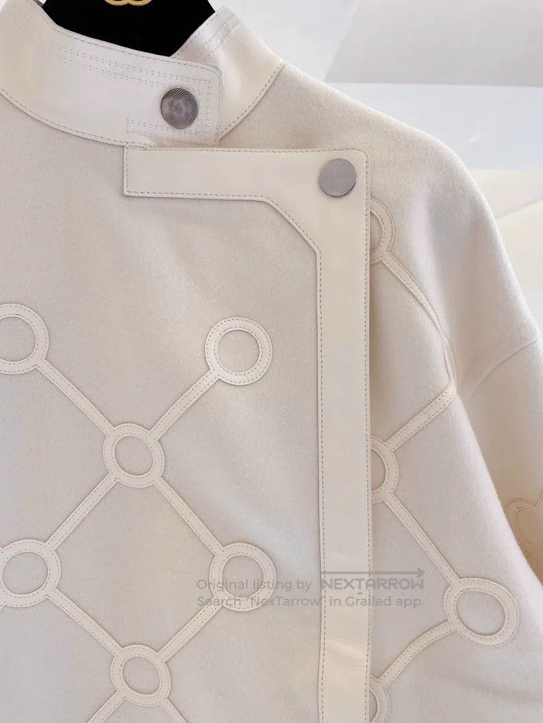 Hermes Hermes Milkshake White Cashmere and Leather Lapel Jacket Size XS / US 0-2 / IT 36-38 - 3 Thumbnail