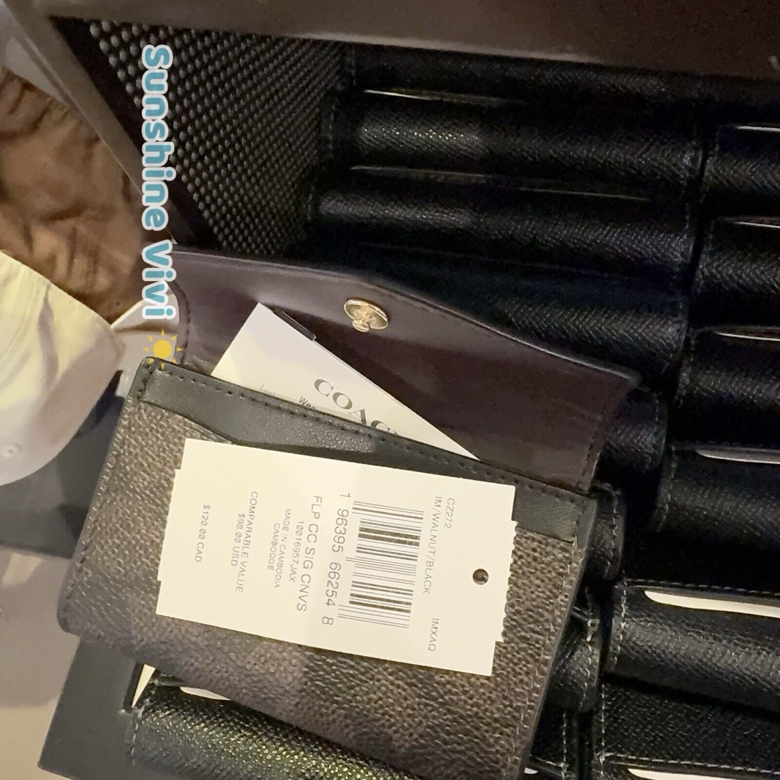 NWT Coach Flap Card Case Signature Canvas CZ272 Walnut/Black