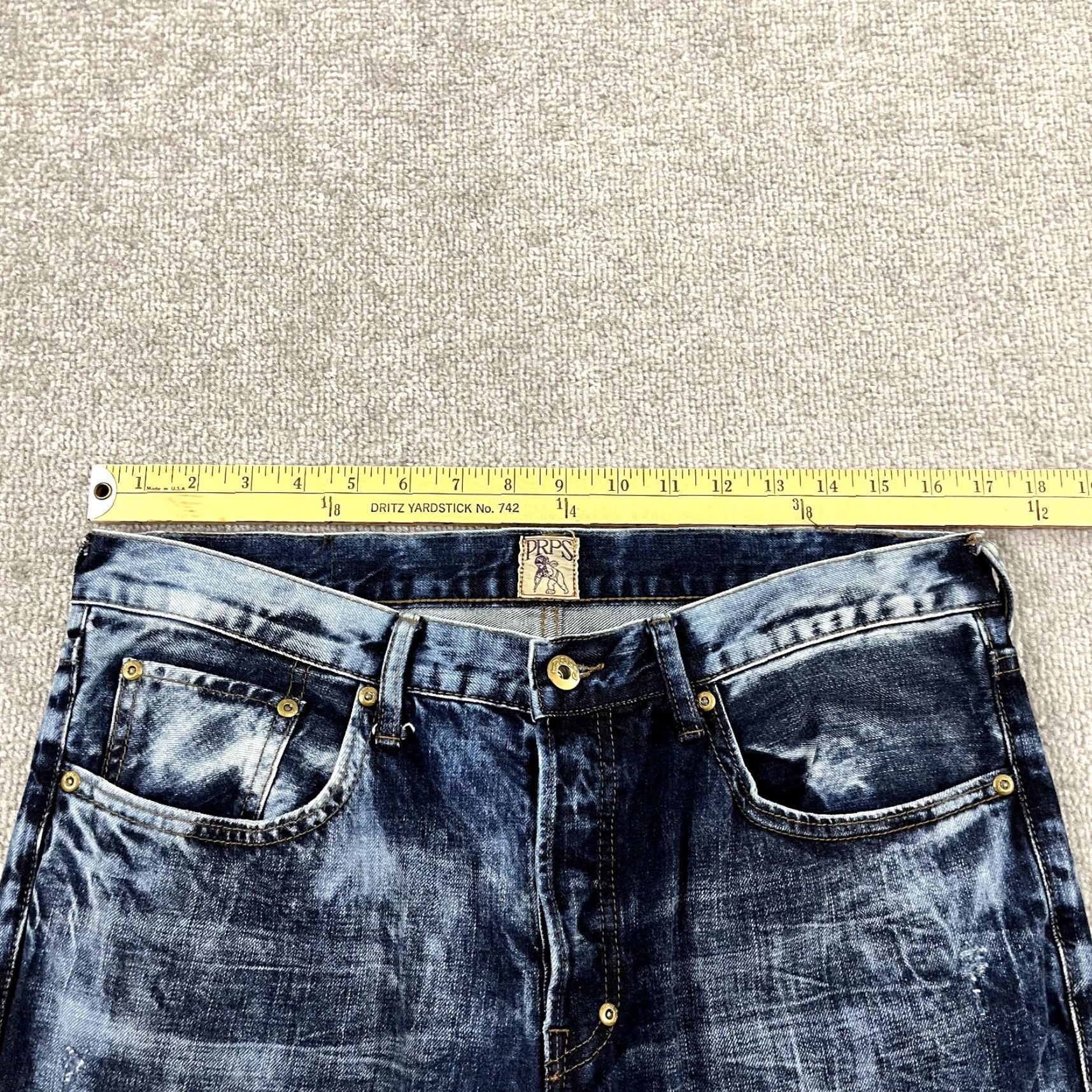 Prps PRPS Jeans Mens 32x34 Acid Blue Wash Denim Button Fly Hip Hop Streetwear E69P92P Color Blue Solid 5-Pocket Design Regular Straight Jeans Men Size US 32 / EU 48 - 4 Thumbnail