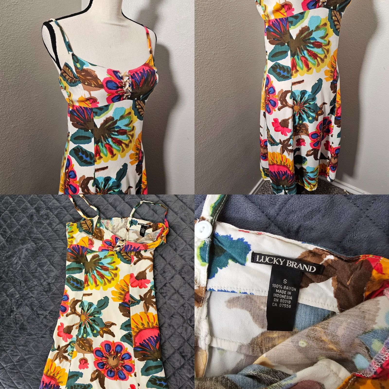 Lucky Brand Lucky Brand Dress Maxi Floral Sleeveless Scoop Neck Beige S Womens Dress, Casual, Wedding, Party, Floral Pattern, Slimming, Cotton Blend Size S / US 4 / IT 40 - 8 Thumbnail