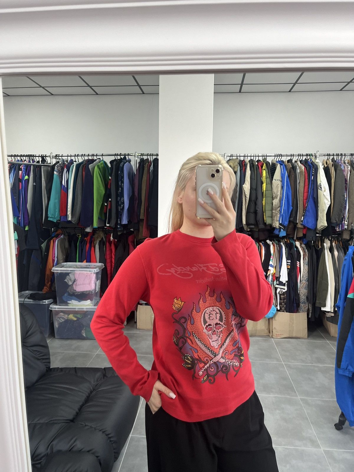 Christian Audigier Ed Hardy by Christian Audigier Skull Y2K Long Sleeve Shirt Size L / US 10 / IT 46 - 2 Thumbnail