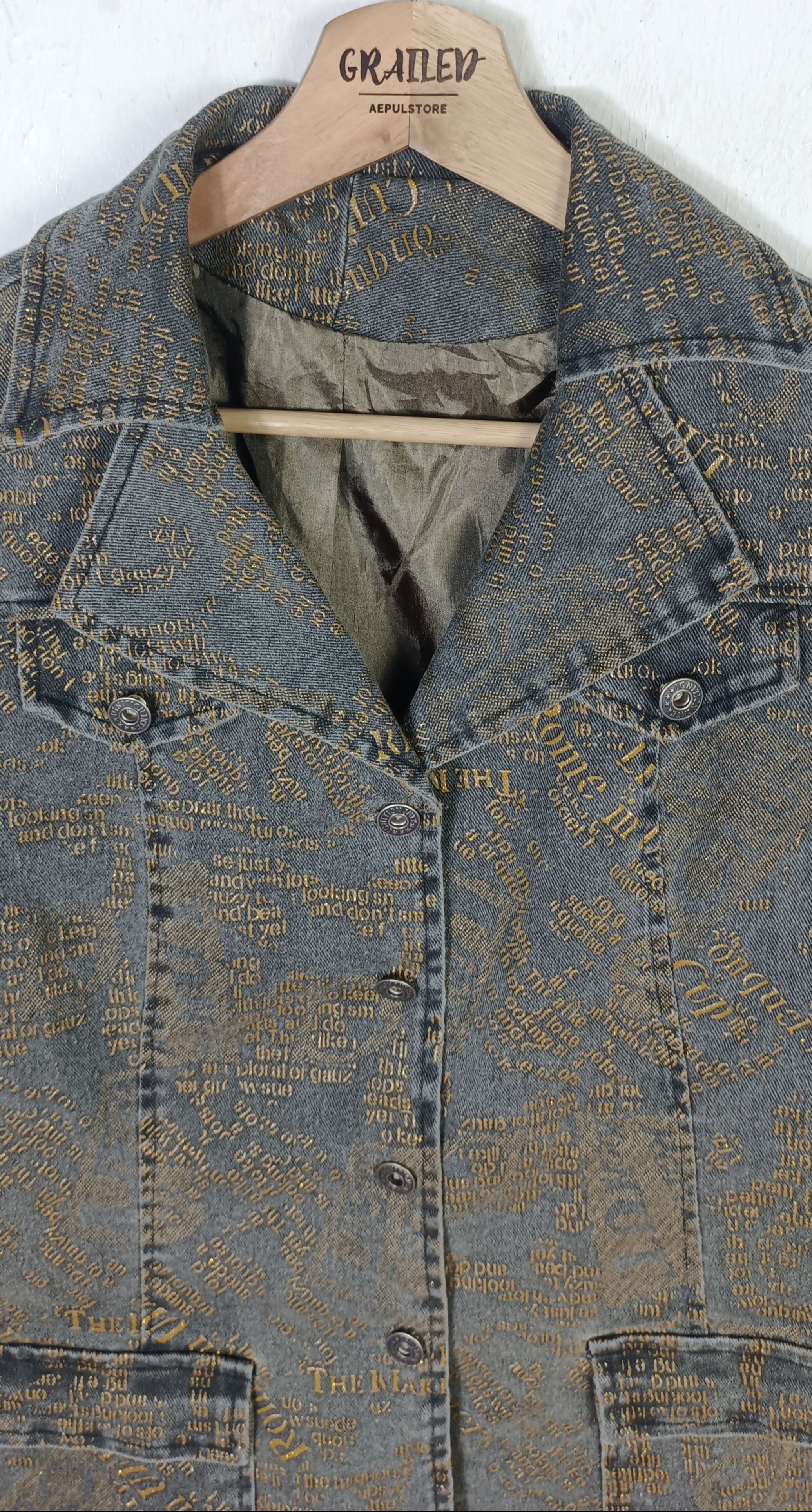 If Six Was Nine Vintage Ignition Various Word Double Breast Denim Jacket Size S / US 4 / IT 40 - 5 Thumbnail