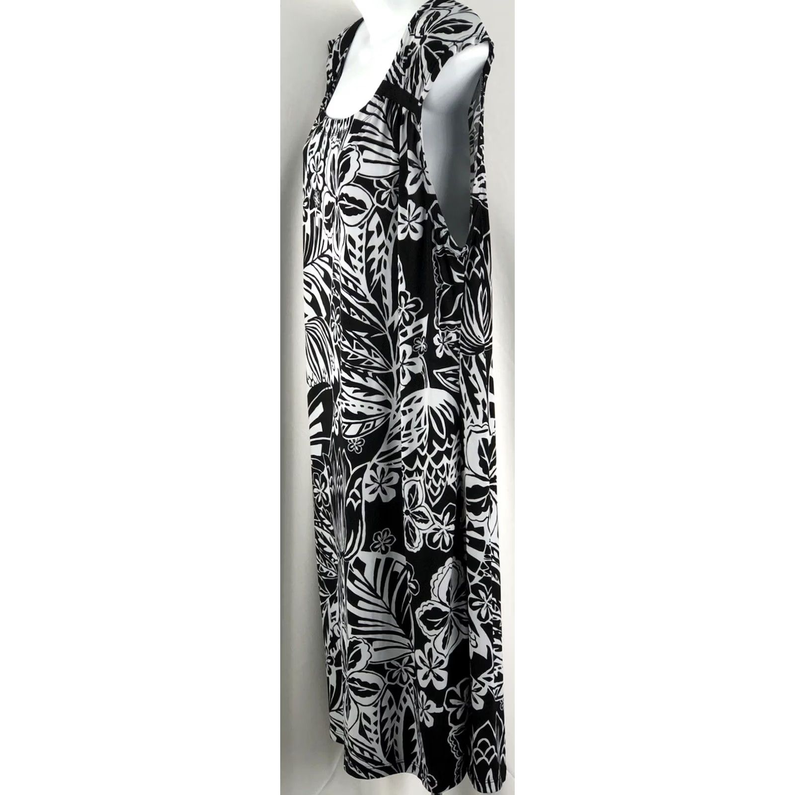 Vintage Vintage Peck & Peck Floral Cap Sleeve Midi Dress XL Black Gray Short Sleeve Scoop Neck Stretch Retro Y2K Dress Women Size XL / US 12-14 / IT 48-50 - 2 Thumbnail