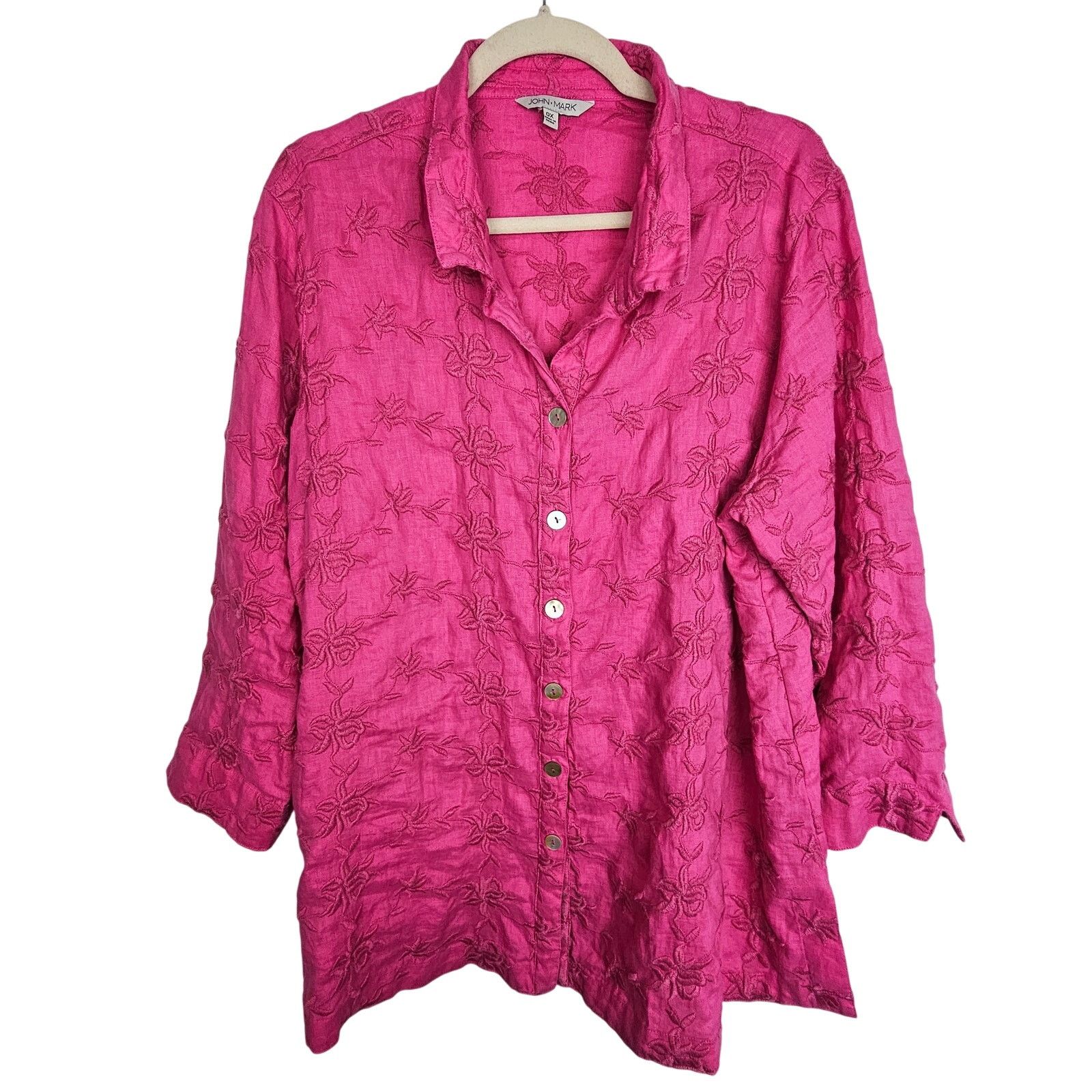 John Mayer John Mark Womens Happy Daz Floral Embroidered Linen Tunic Size XL / US 12-14 / IT 48-50 - 1 Thumbnail