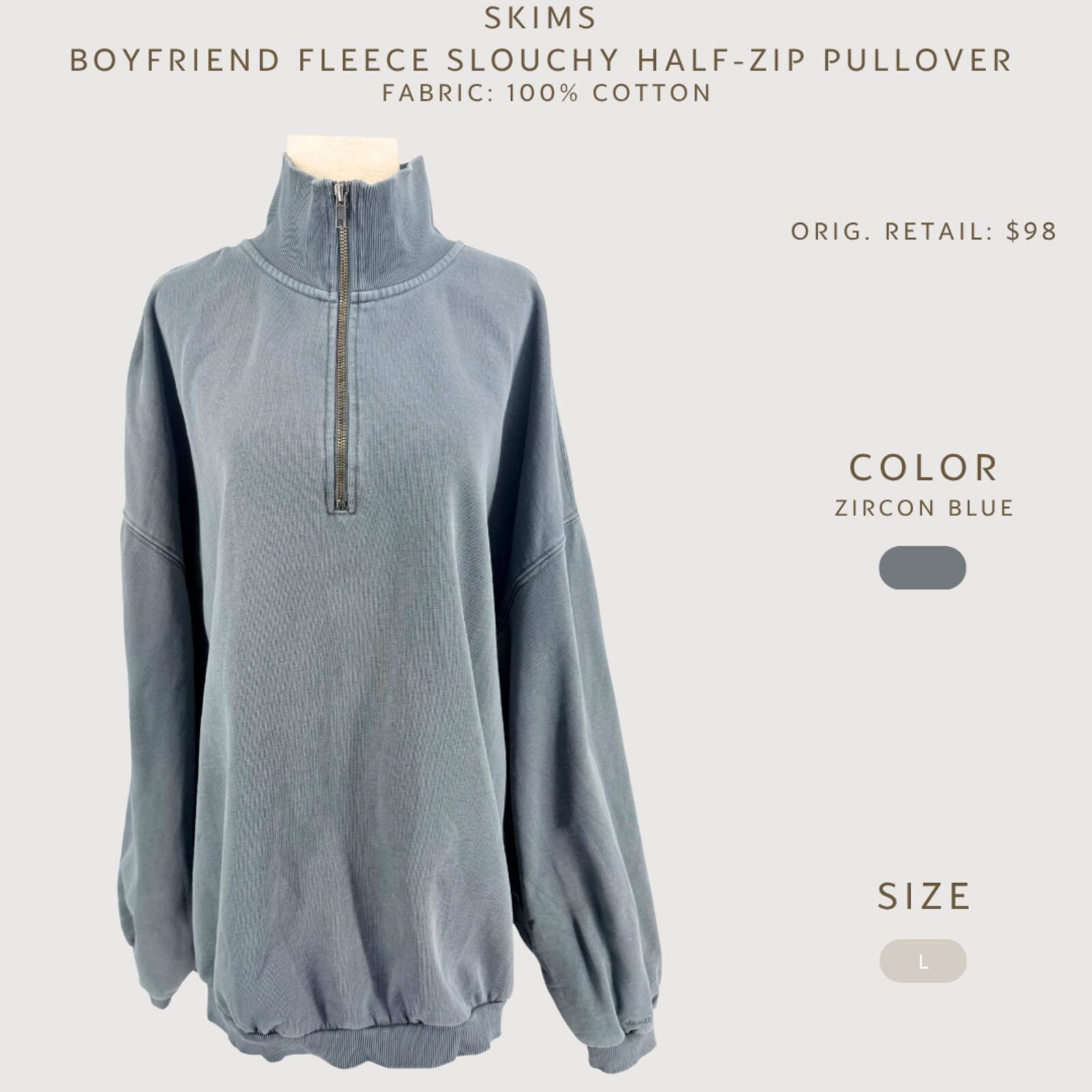 Swims Skims Boyfriend Fleece Slouchy Half-Zip Pullover - Zircon L Size L / US 10 / IT 46 - 2 Thumbnail