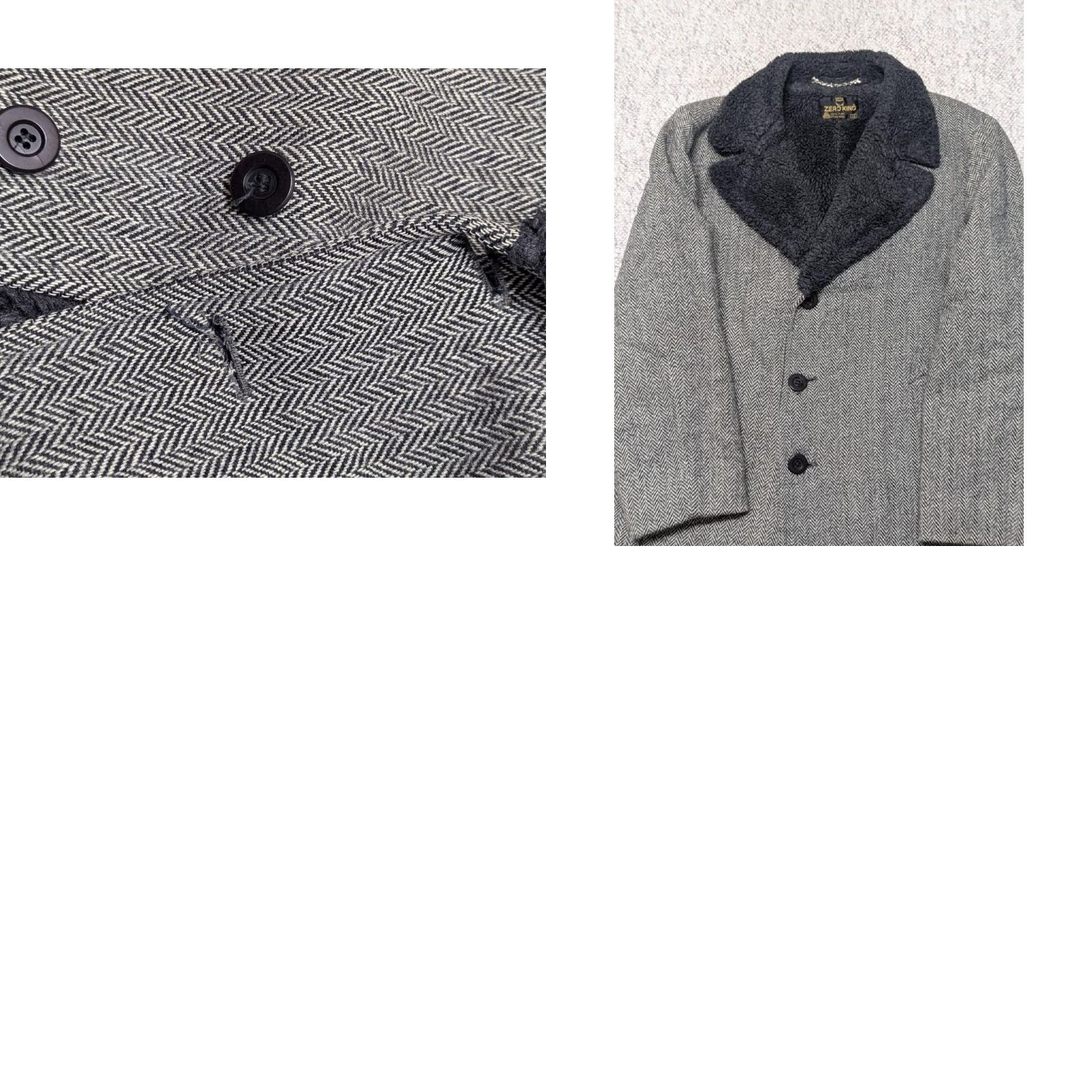 Vintage VINTAGE Zero King Overcoat Shirt Men L Gray Tweed Herringbone 42-44 36" 24.5" 19" Chest Measurements Winter Charcoal Decade 40s 50s Mens Size US L / EU 52-54 / 3 - 8 Thumbnail