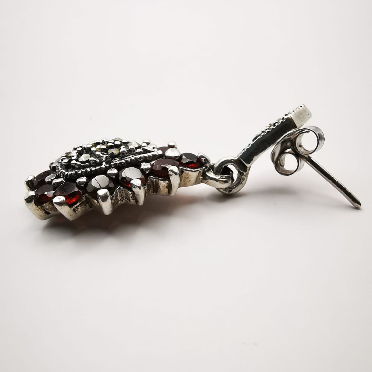 Vintage Vintage Earrings 925 Sterling Silver, Garnet, Marcasite Size ONE SIZE - 3 Thumbnail