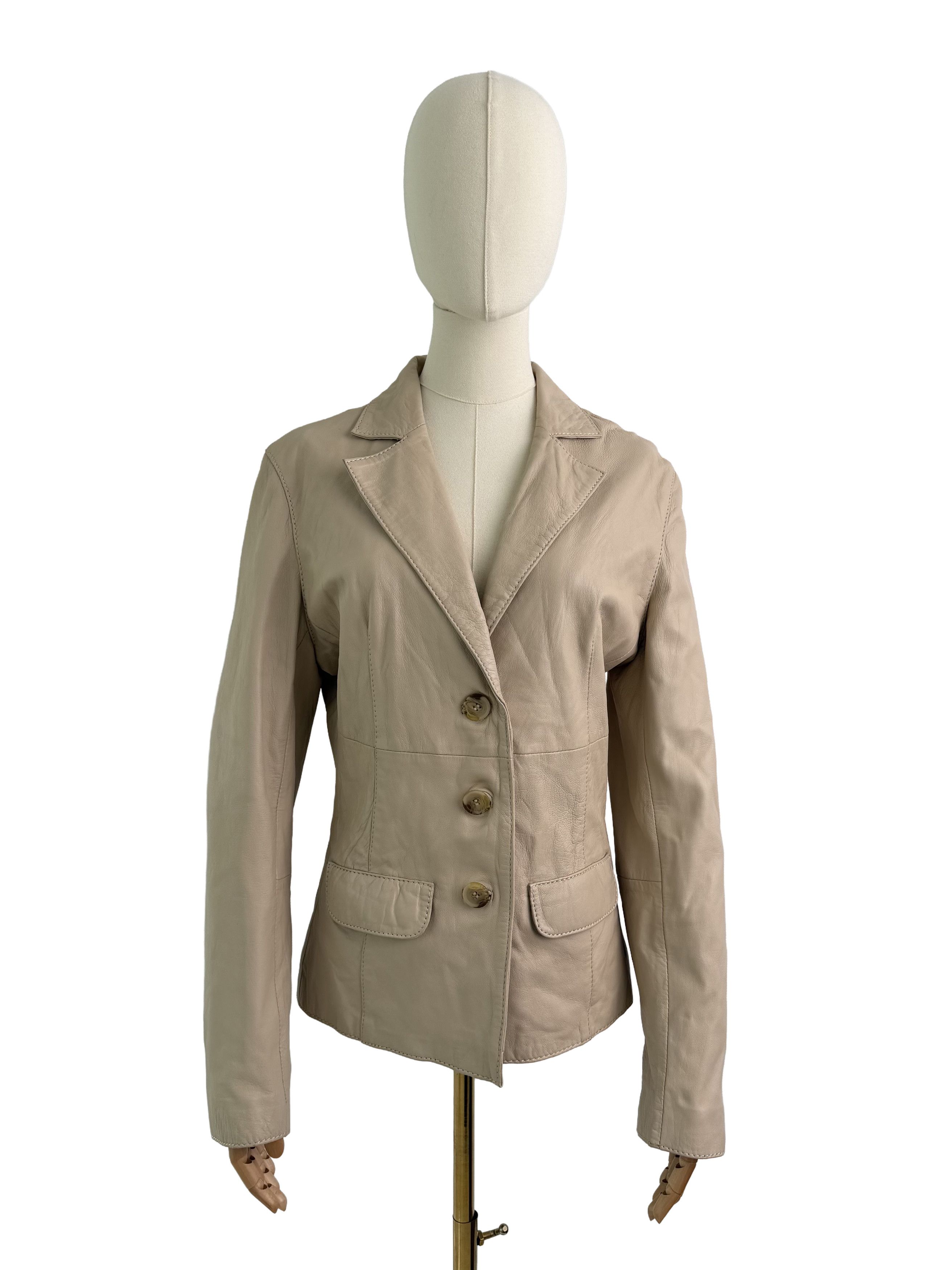 Vintage Vintage Leather Blazer Jacket Button Front Tailored Classic Size S / US 4 / IT 40 - 1 Thumbnail