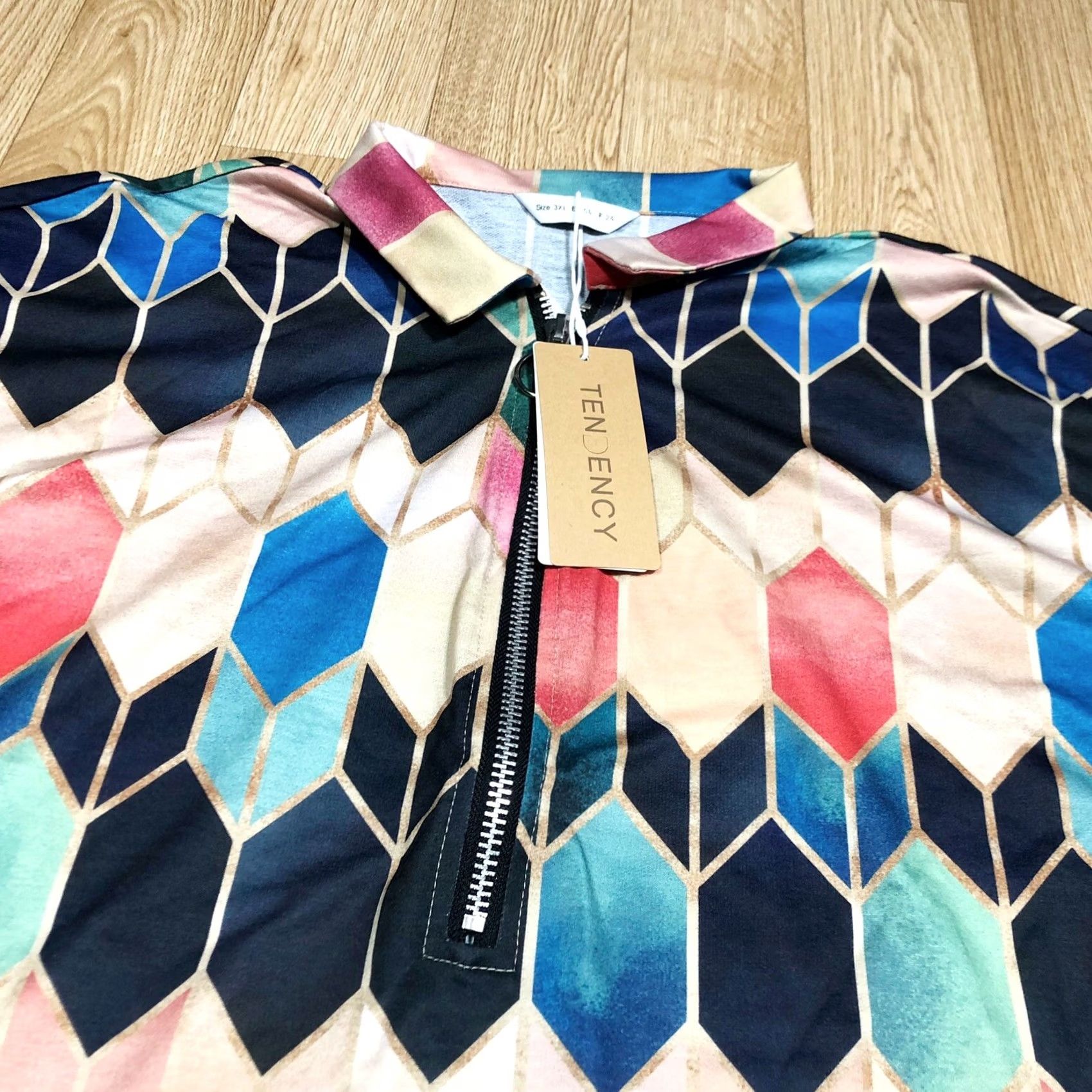 Vintage Tendency Geometric Zip Neck Pullover Top Size UK 3XL (eur56) Bnwt Womens Ladies - Print Size XXL / US 16-18 / IT 52-54 - 2 Thumbnail
