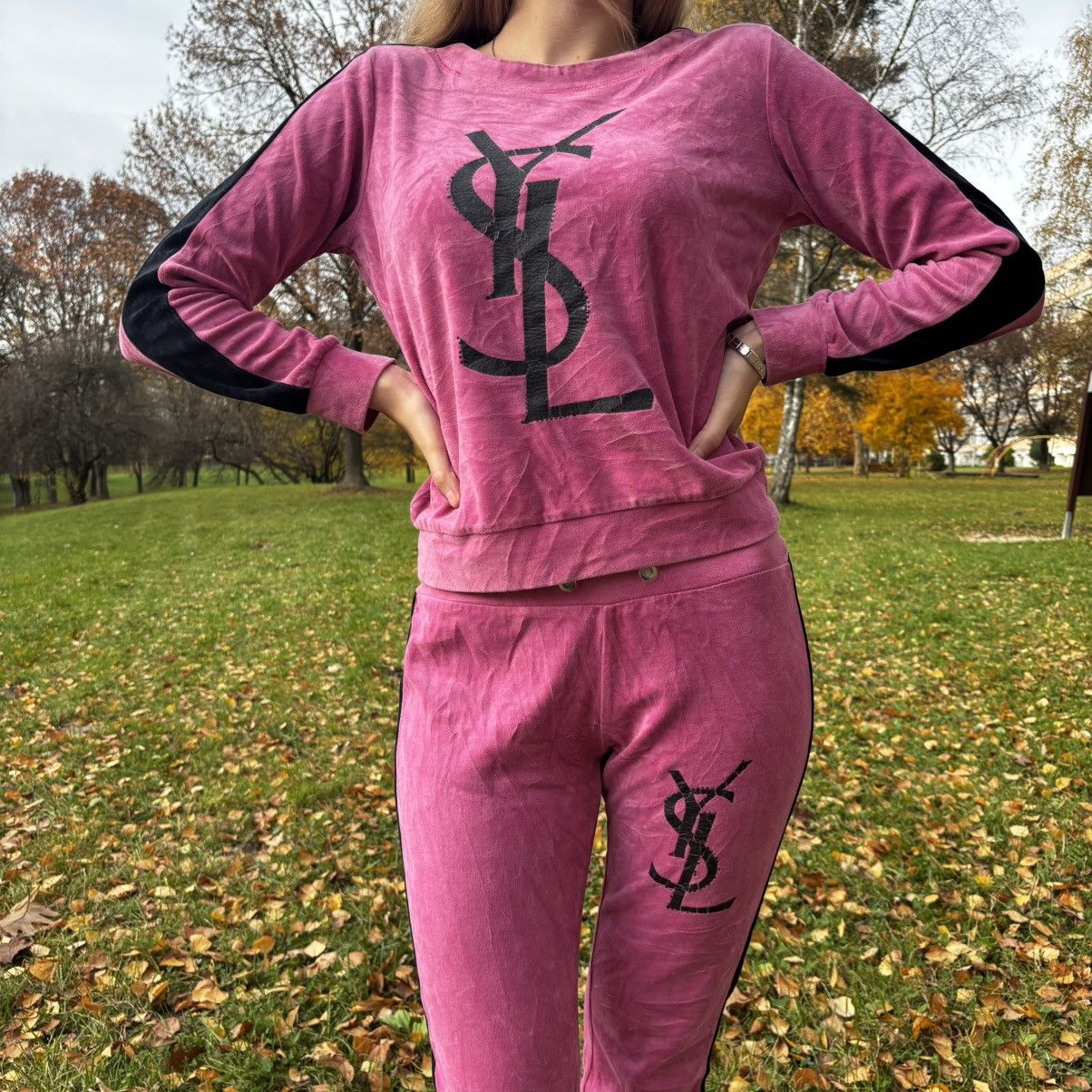 Yves Saint Laurent Yves Saint Laurent Pink Velour Bling Tracksuit Sweatshirt Size S / US 4 / IT 40 - 2 Thumbnail