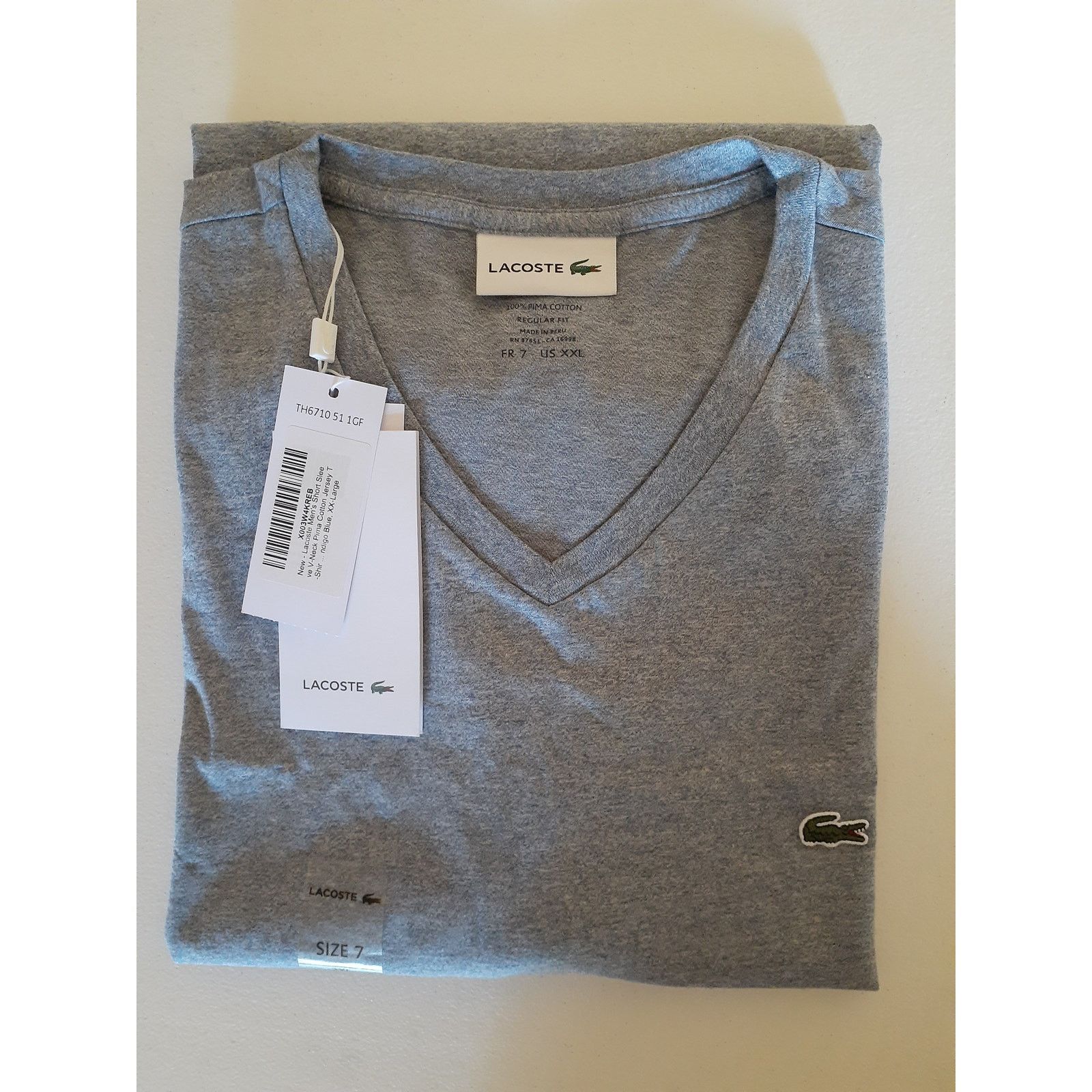 Lacoste Lacoste Men's Short V-Neck Pima Cotton Jersey T-Shirt 2XL Size US XXL / EU 58 / 5 - 2 Thumbnail