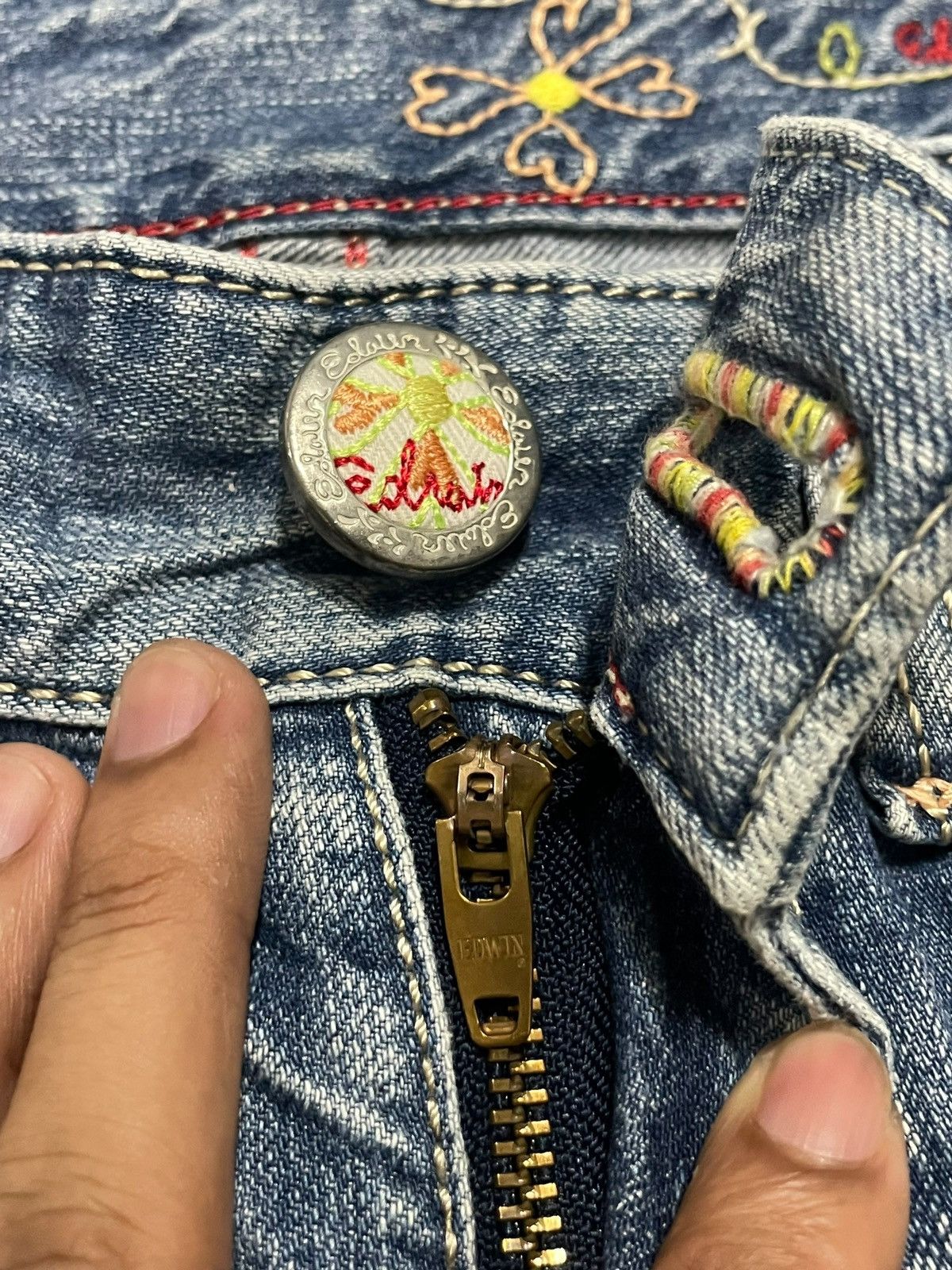 Edwin Vintage Edwin Blue Trip Tripping Multicolour Liner Wash Jean Size 31" - 11 Thumbnail