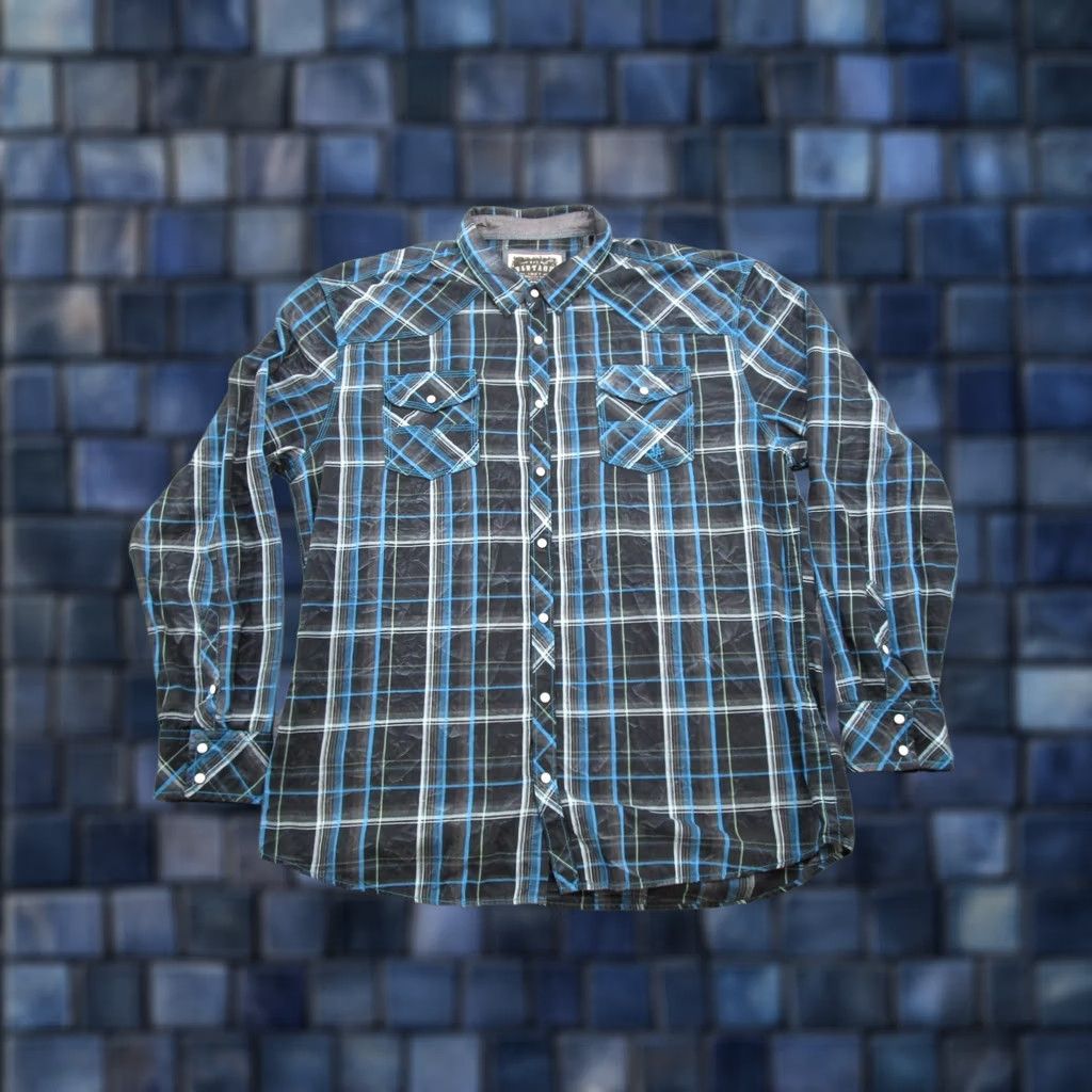 Vintage BKE Men’s Western Athletic Fit Long Sleeve Blue Plaid Pearl Snap Shirt Size 2XL Size US XXL / EU 58 / 5 - 1 Thumbnail