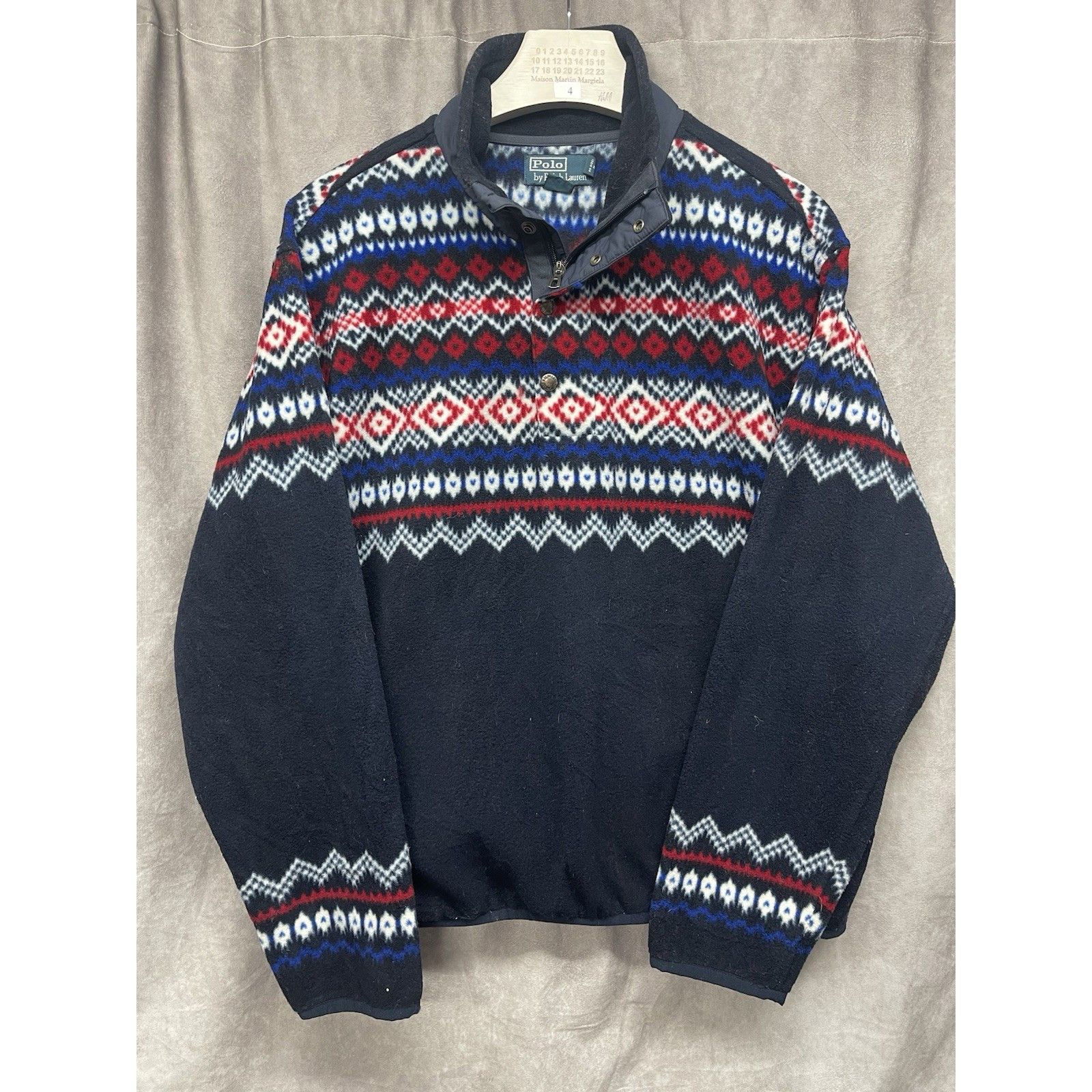 Polo Ralph Lauren VTG POLO RALPH LAUREN NAVY FAIR ISLE FLEECE 1/4 SNAP PULLOVE Size US L / EU 52-54 / 3 - 2 Thumbnail