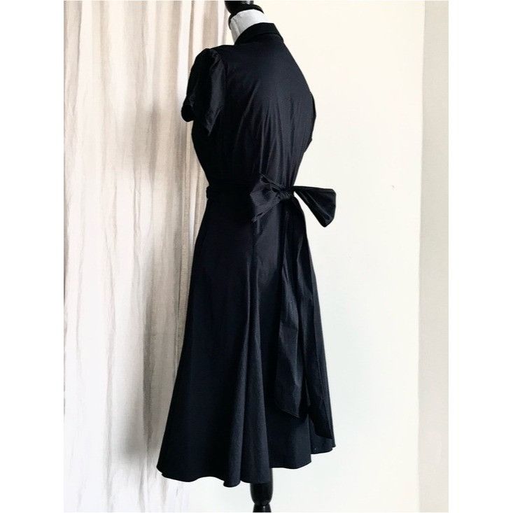 Ralph Lauren Ralph Lauren Pleated Puff Sleeve Black Midi Wrap Shirt Dress Size S / US 4 / IT 40 - 4 Thumbnail