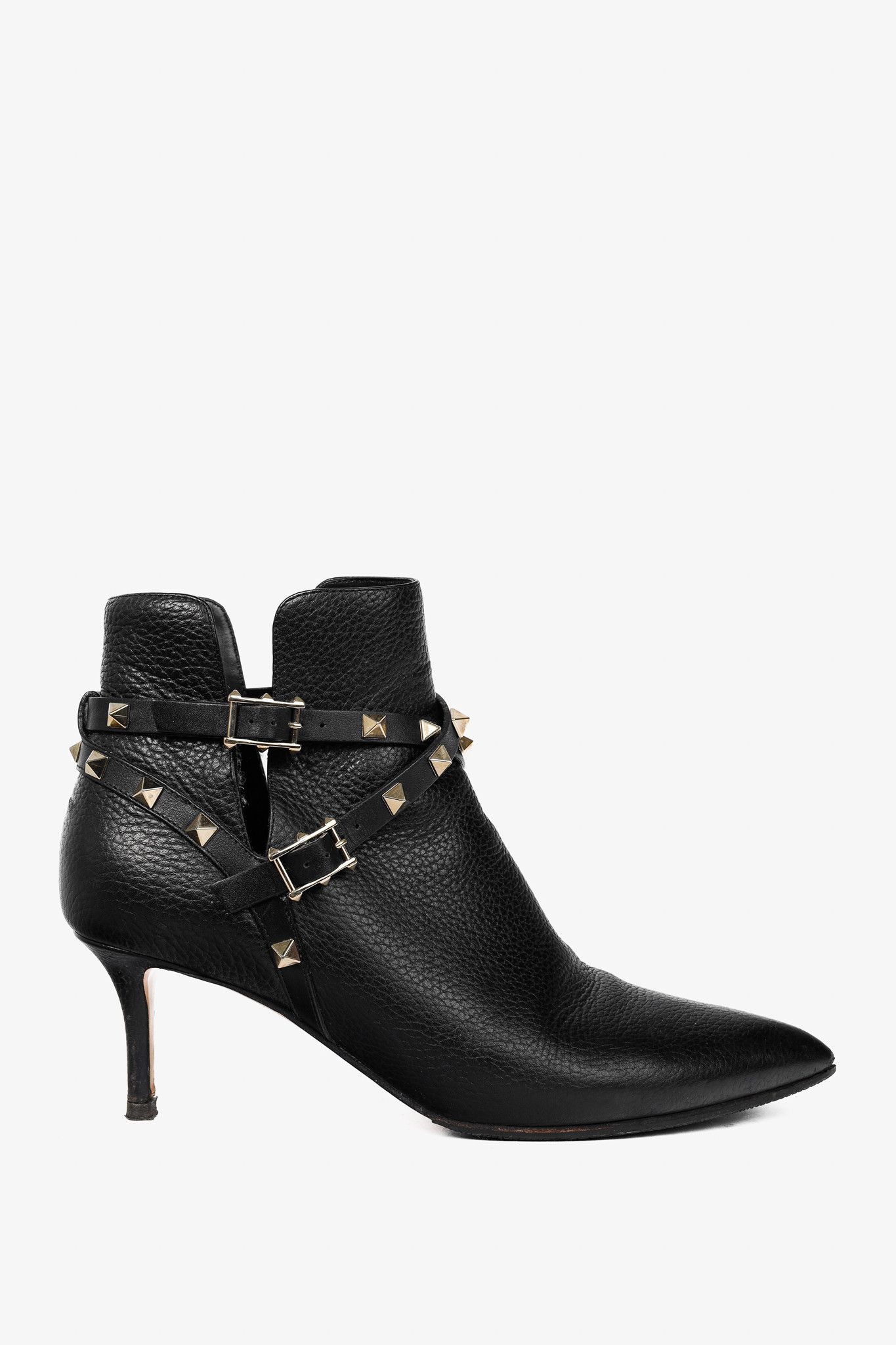 Valentino Valentino Garavani Nero Leather Rockstud Pointed-Toe Booties Size US 7.5 / IT 37.5 - 1 Thumbnail