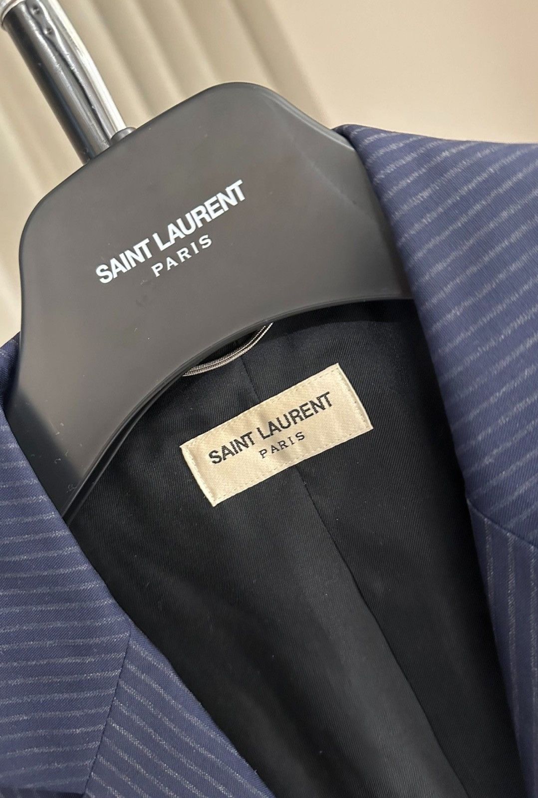Saint Laurent Paris Saint Laurent Paris SS14 Double-Breasted StripNavy Blue Suit Size 48S - 3 Thumbnail