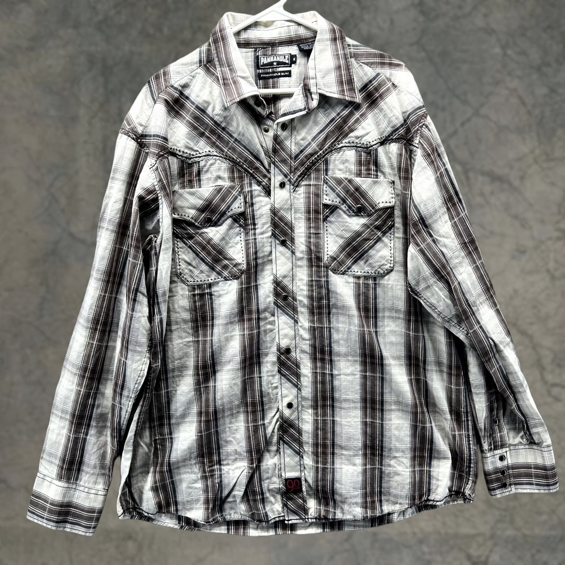 Vintage Panhandle Slim Shirt Mens XL Gray Plaid Pearl Snap Western Cowboy Long Sleeve Size US XL / EU 56 / 4 - 1 Thumbnail