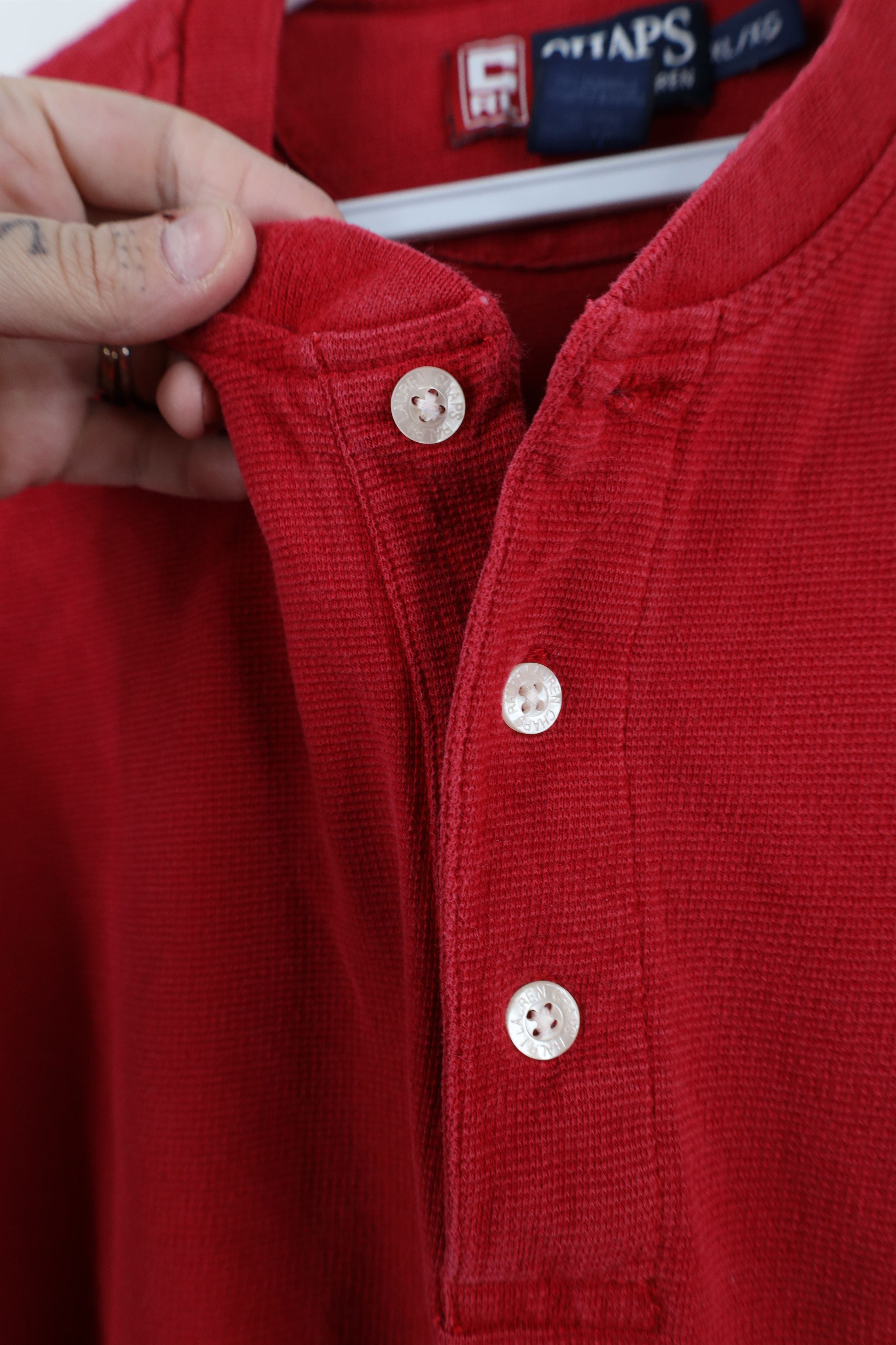 Ralph Lauren × Vintage Vintage 90s Chaps Ralph Lauren Waffle Knit Henley T-Shirt Size US XL / EU 56 / 4 - 6 Thumbnail