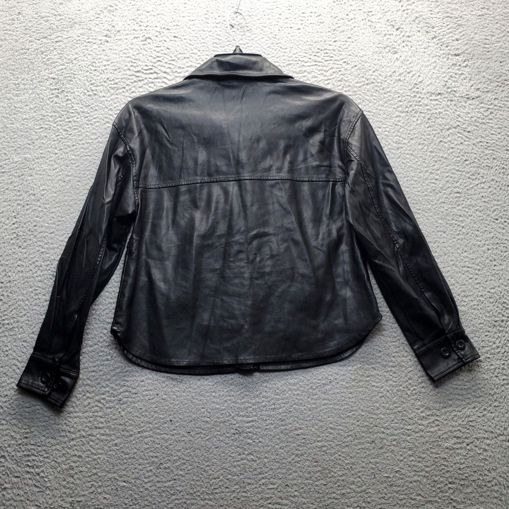 7 For All Mankind 7 For All Mankind Faux Leather Shirt Jacket Womens M Black Collared Button Front Shirt Size M / US 6-8 / IT 42-44 - 2 Thumbnail