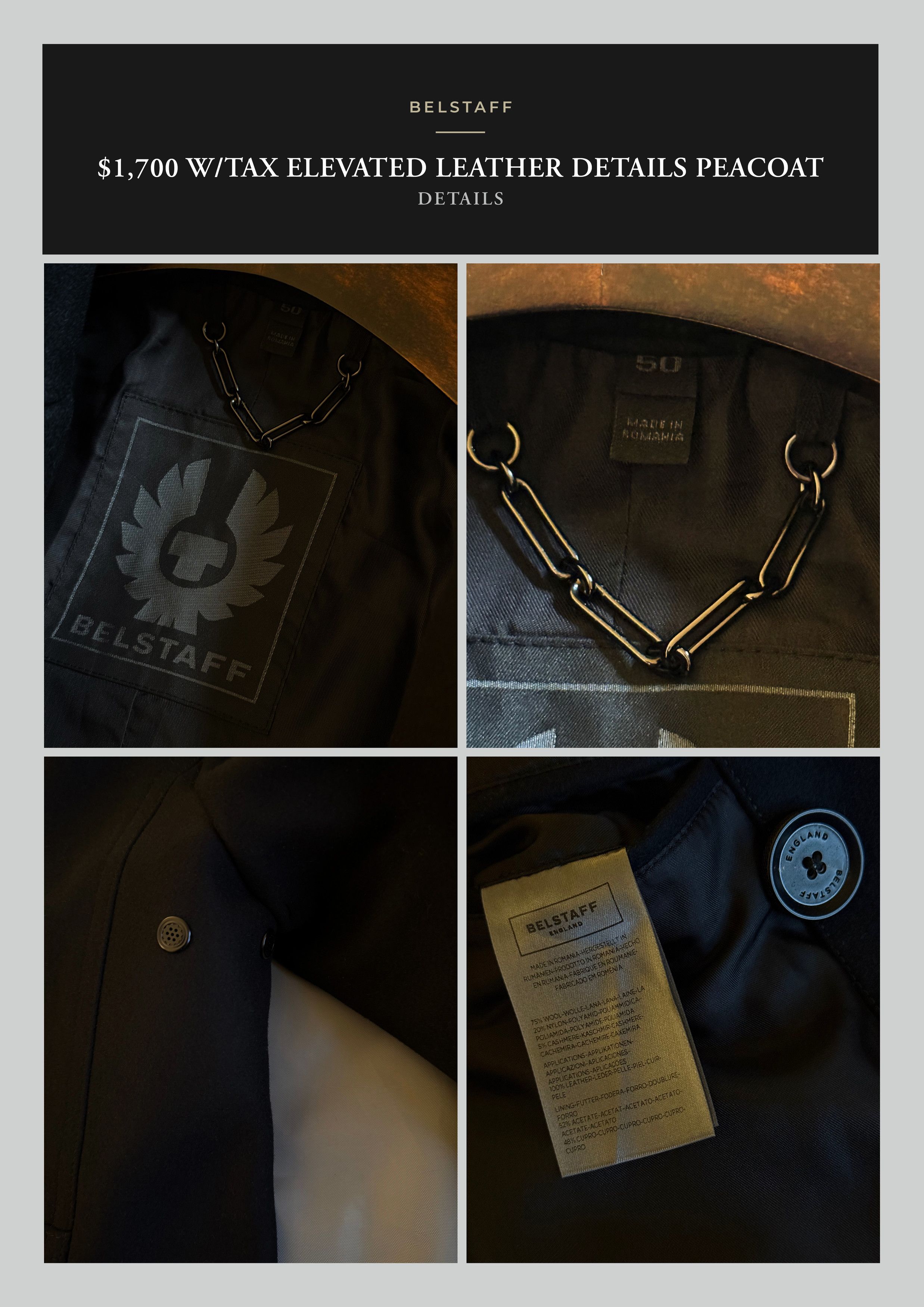 Belstaff Coveted, Badass $1,700 w/tax Leather Accents Peacoat Size US M / EU 48-50 / 2 - 22 Thumbnail