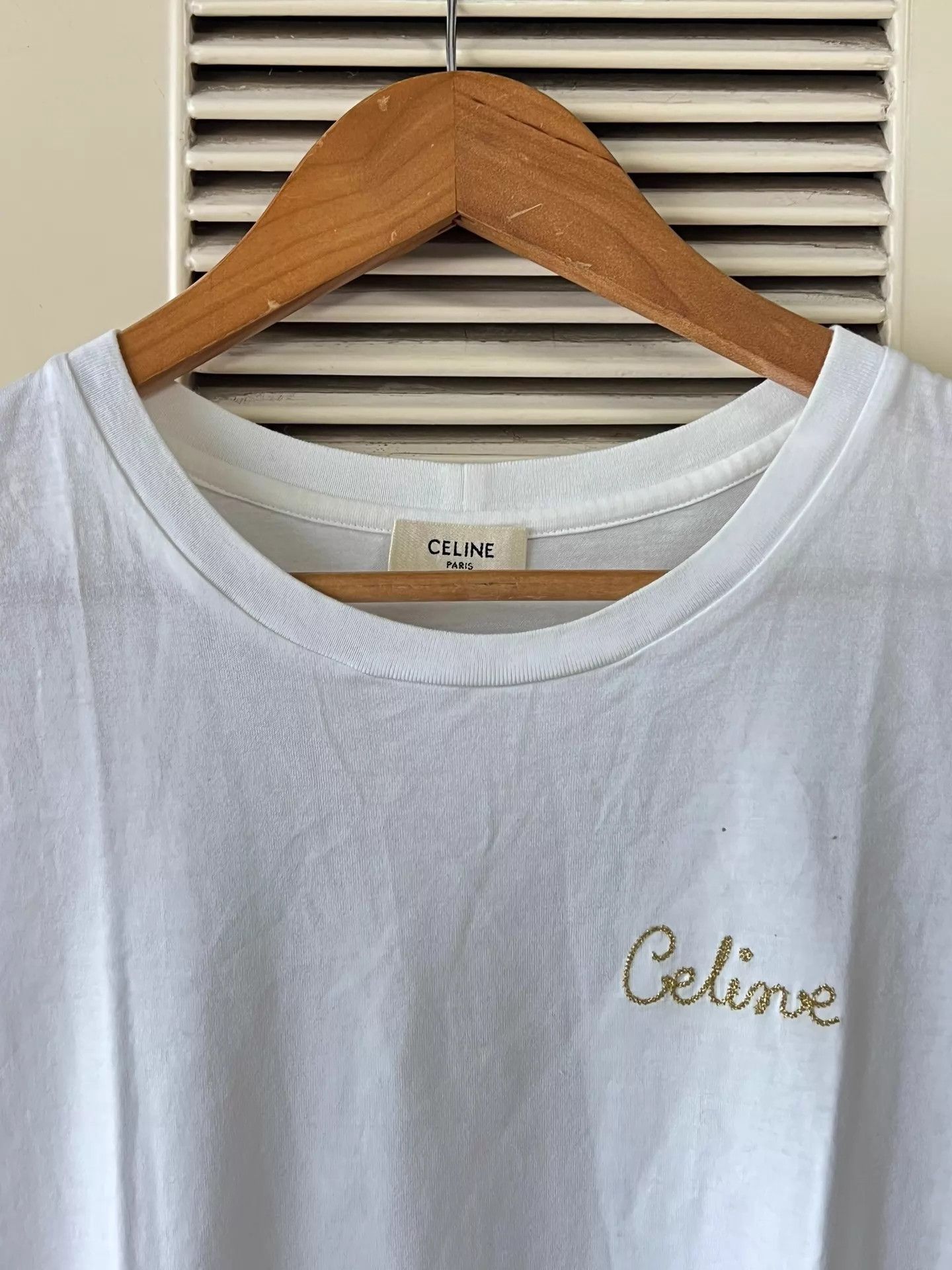 Celine Celine short-sleeve T-shirt white XS gold logo Size XS / US 0-2 / IT 36-38 - 3 Thumbnail