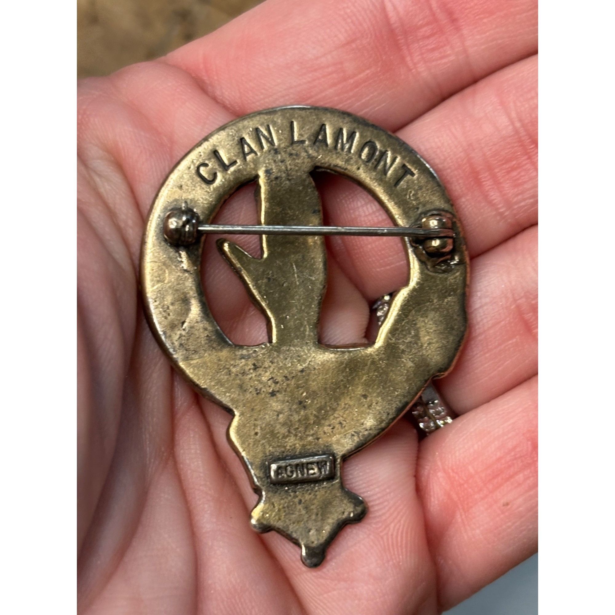 Vintage Clan Lamont Crest Badge Brooch Pin With Latin Motto