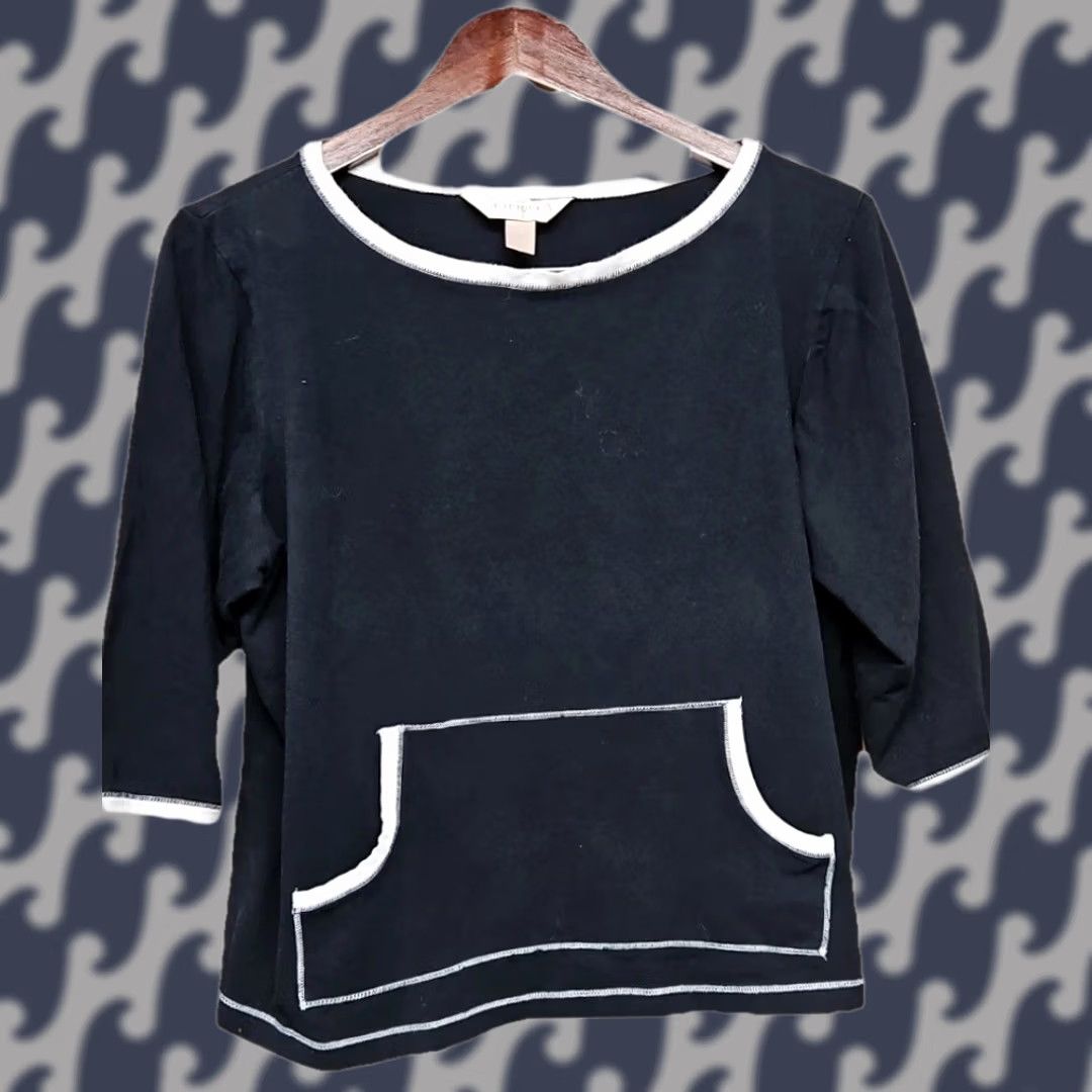 KangaROOS Cacique Plus Size 14/16 Black Lounge Knit Top Kangaroo Pocket Cotton Stretch Blouse 3/4 Sleeve Round Neck Pullover Solid Cotton Knit Womens Size XL / US 12-14 / IT 48-50 - 1 Thumbnail