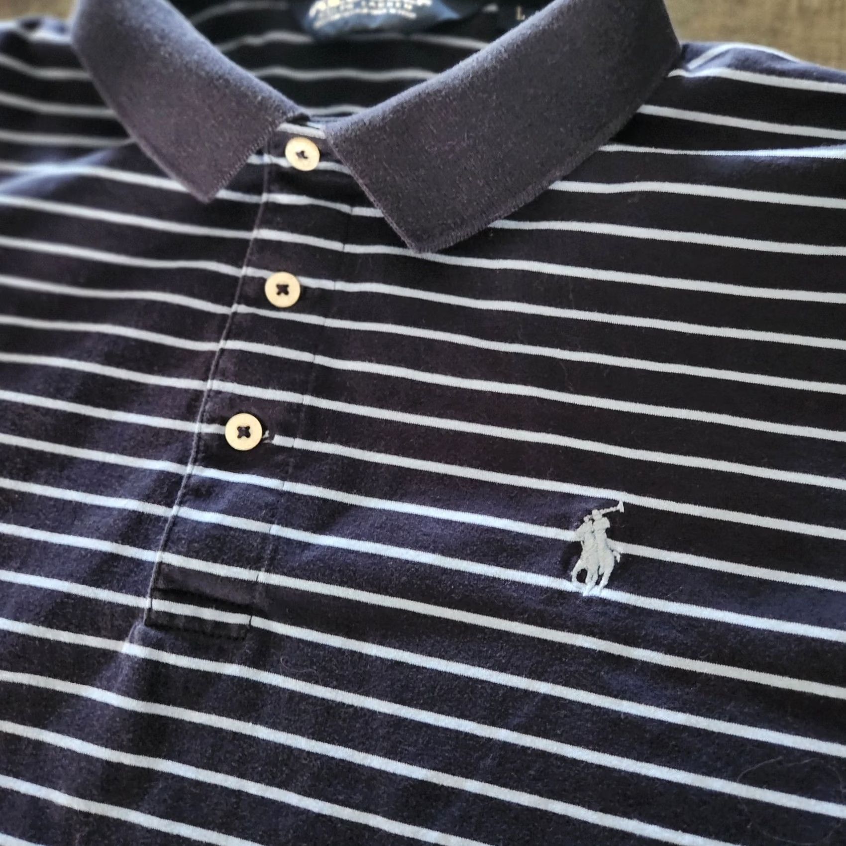 Polo Ralph Lauren Polo Ralph Lauren Polo Golf Shirt Men Large Blue White Striped Pony Shirt Size US L / EU 52-54 / 3 - 2 Thumbnail