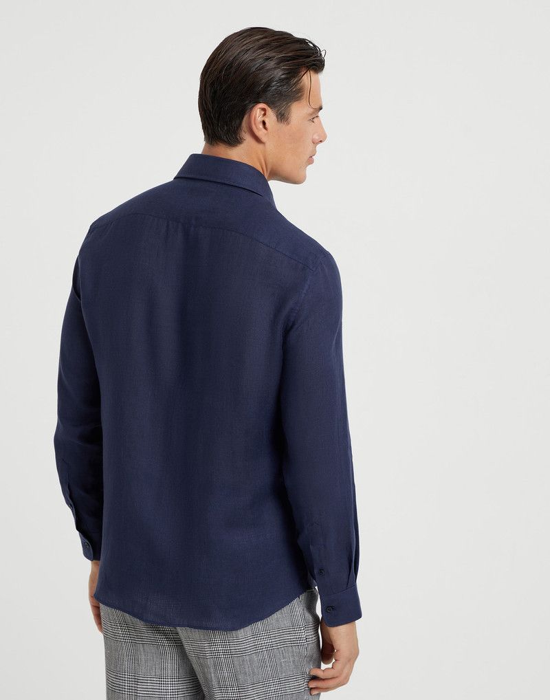 Brunello Cucinelli o1la1rc1a0326 Linen Easy Fit Shirt in Blue Size US L / EU 52-54 / 3 - 2 Thumbnail