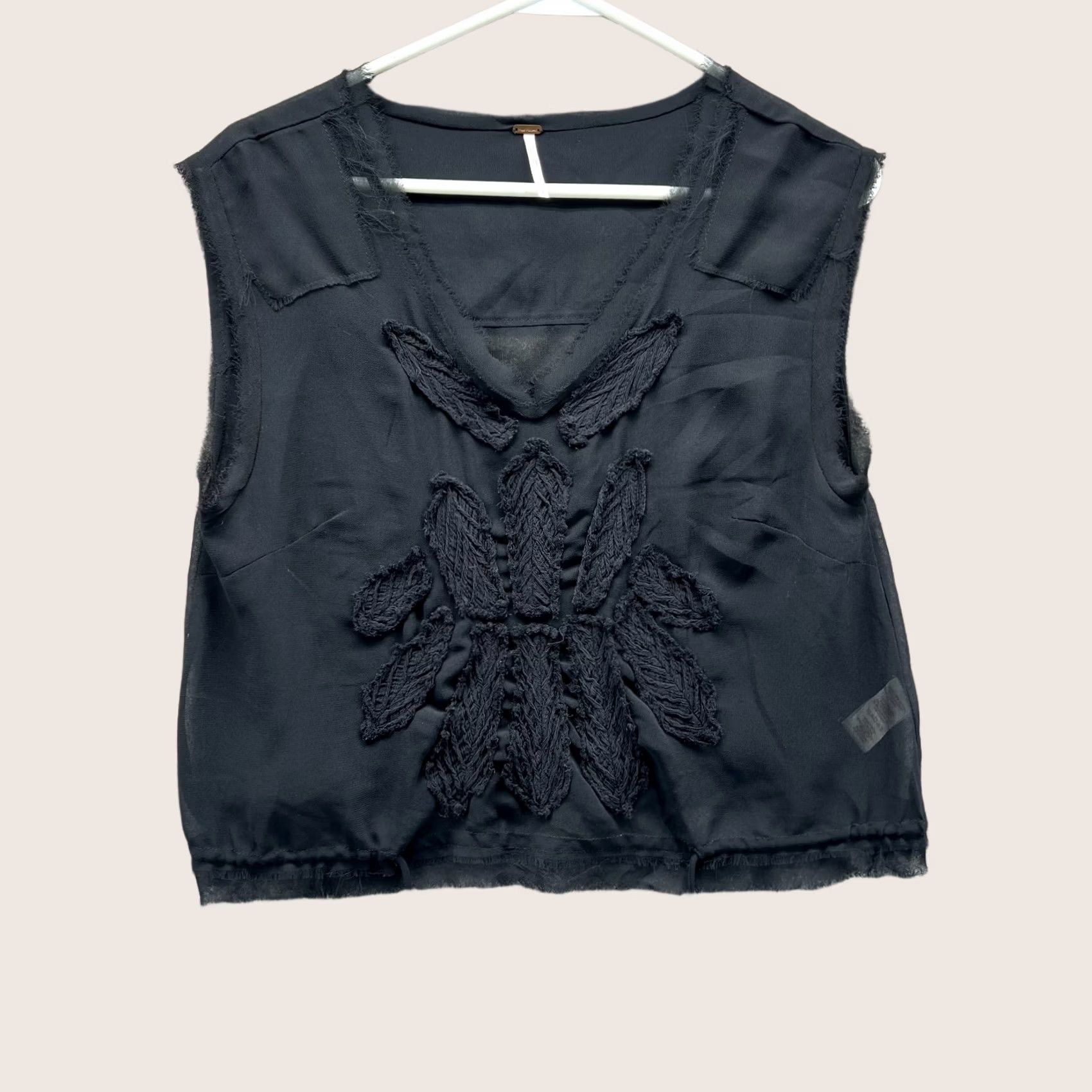 Free People Free People Tank Top Women Small Black Embroidered Fringe Sheer Boho Casual Breakout Summer Spring Basic Shirt Mens WomensGirls Size S / US 4 / IT 40 - 1 Thumbnail