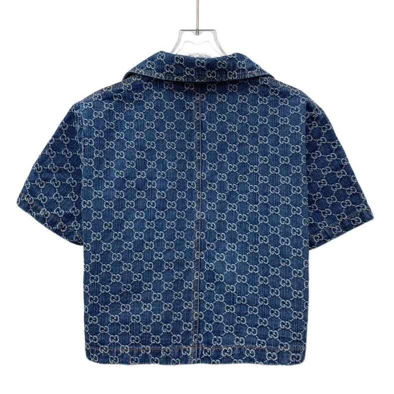 Gucci Gucci Size34 Dark blue logo jacquad full print cotton lapel Size US XXS / EU 40 - 2 Thumbnail
