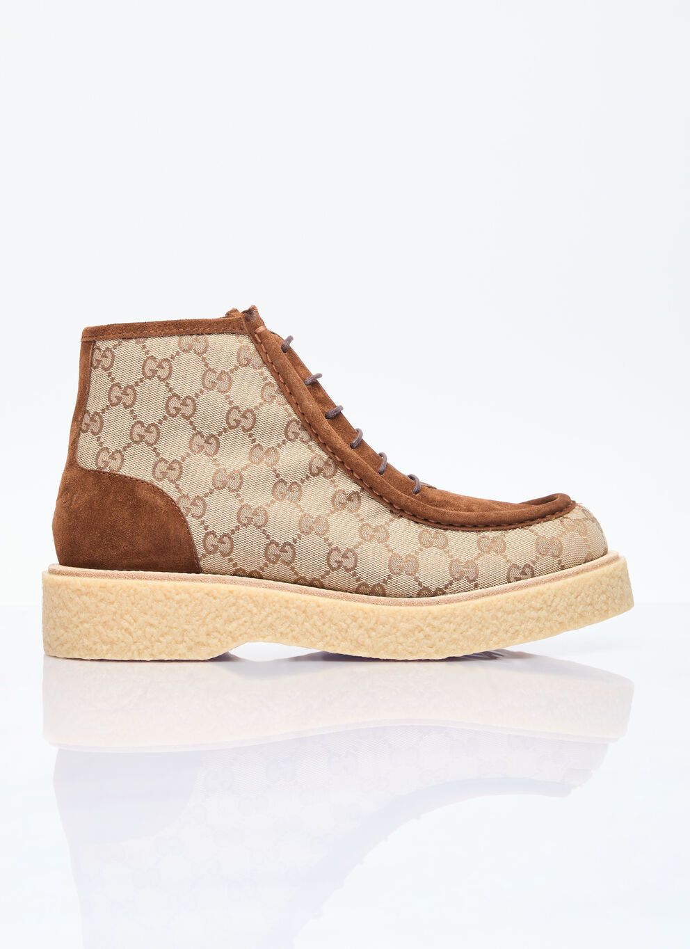 image of Gucci Gg Canvas And Suede Lace-Up Boots in Beige, Men's (Size 12)