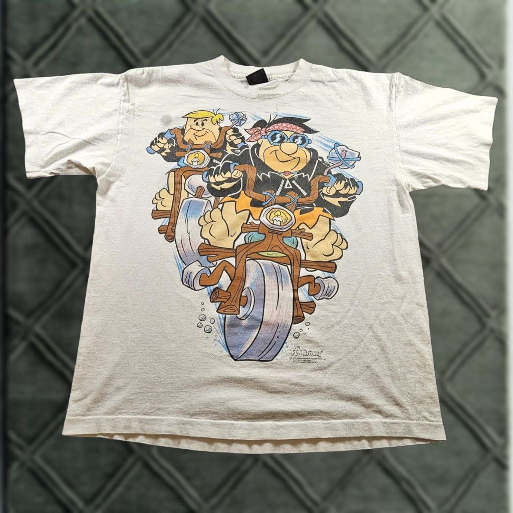 Changes VINTAGE Flintstones Shirt Men XL Fred Barney Motorcycle Cartoon ...