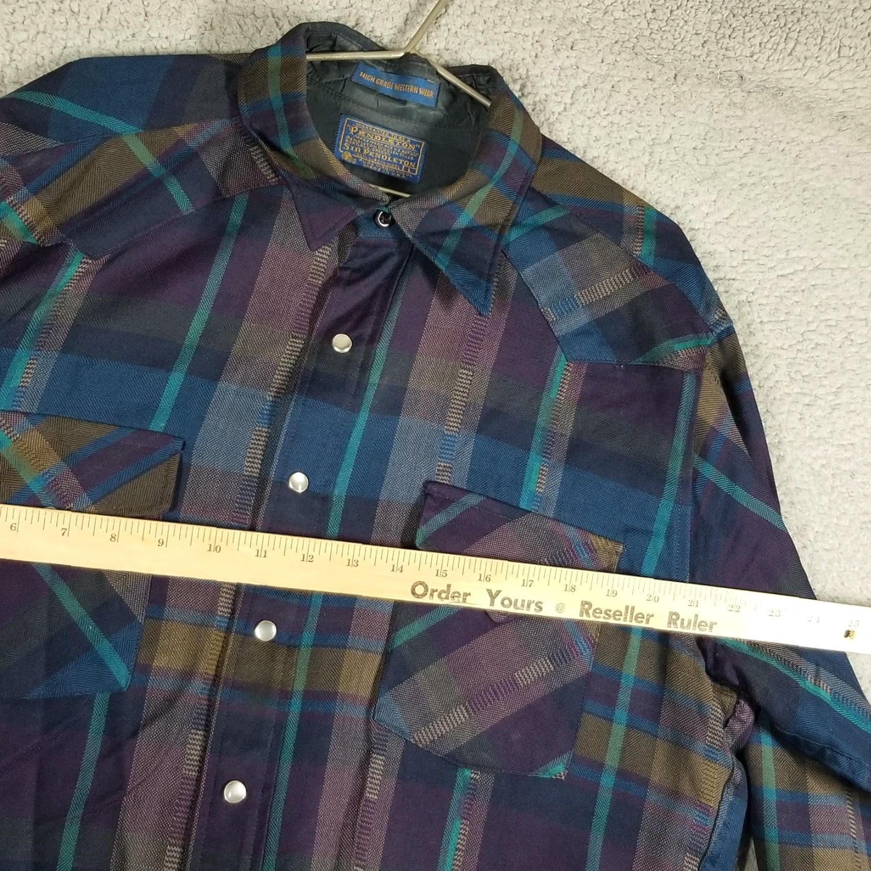 Pendleton VINTAGE Pendleton Western Shirt Men Large Woven Wool Plaid 70s Cowgirl Americana Blue Size US L / EU 52-54 / 3 - 6 Thumbnail