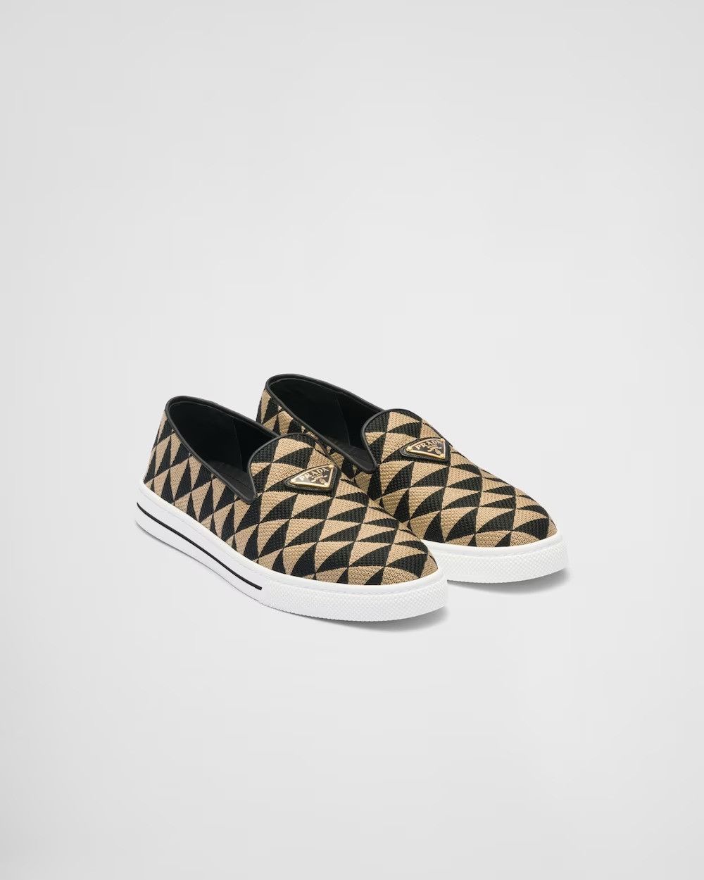 Prada o1w1db11124 Embroidered Fabric Slip Ons in Black/Beige Size US 6 / IT 36 - 2 Thumbnail