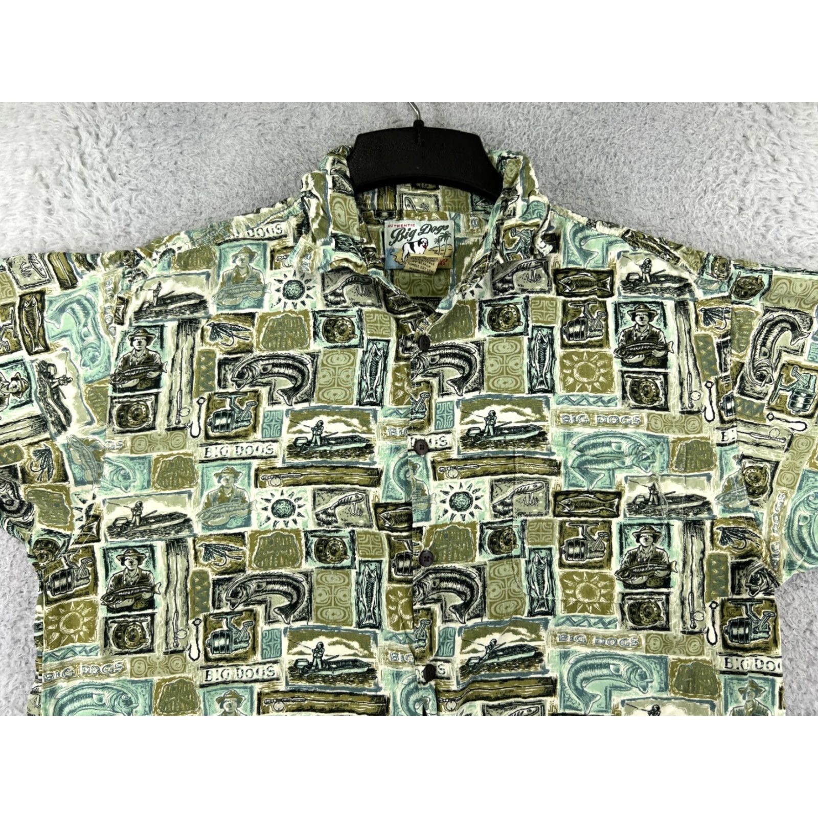 Big Dogs Big Dogs Shirt Mens Small Green 100% Rayon Hawaiian Fish Fishing Boats Size US S / EU 44-46 / 1 - 6 Thumbnail
