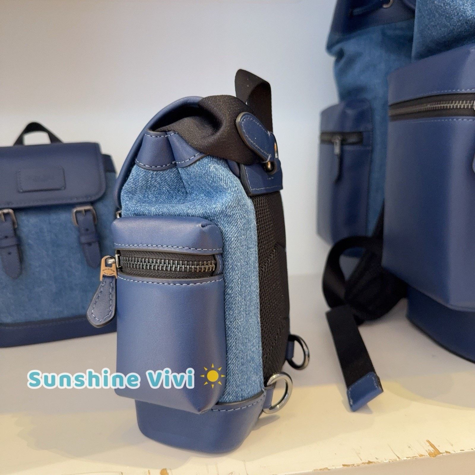 Coach NWT Coach Sprint Sling Pack Leather Denim CBF64 Deep Blue Size ONE SIZE - 4 Thumbnail