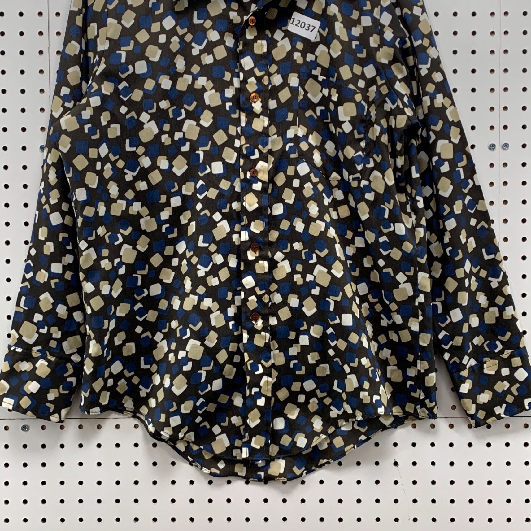 Vintage VINTAGE Presscott Shirt M Adult Blue Black 100% Polyester Crepe Size M Geometric Long Sleeve Button-Up 60s 70s 80s Rockabilly Mens Size US M / EU 48-50 / 2 - 5 Thumbnail