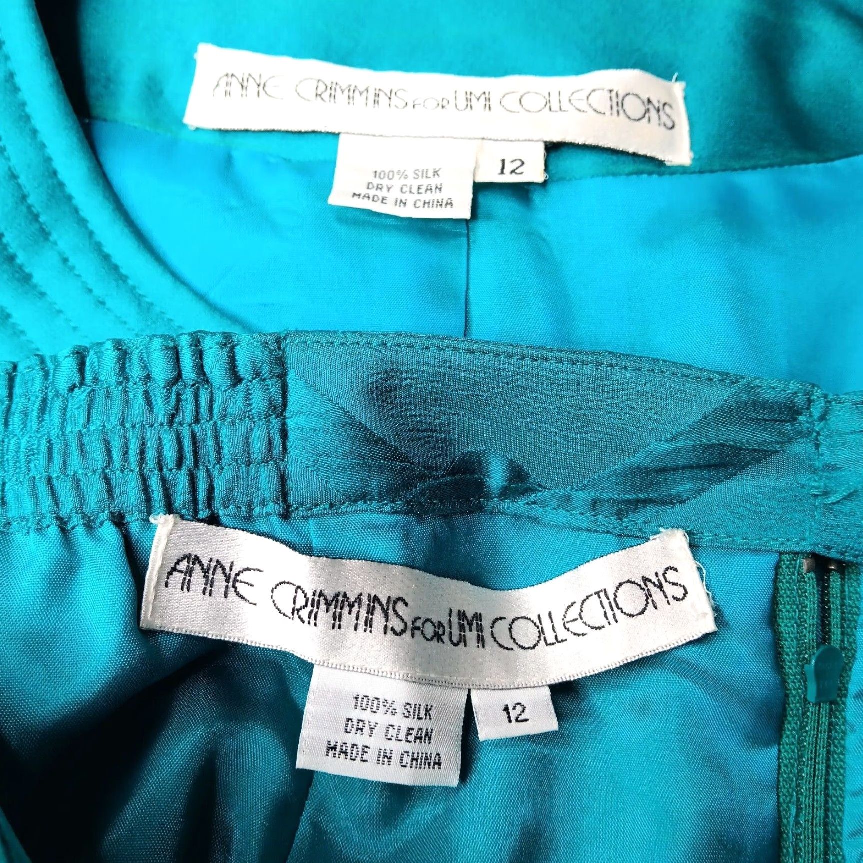 Vintage VINTAGE Anne Crimmins Umi Collections Skirt Suit Teal Silk 2 Piece Set Jacket, Skirt Womens Size 34" / US 12 / IT 48 - 6 Thumbnail