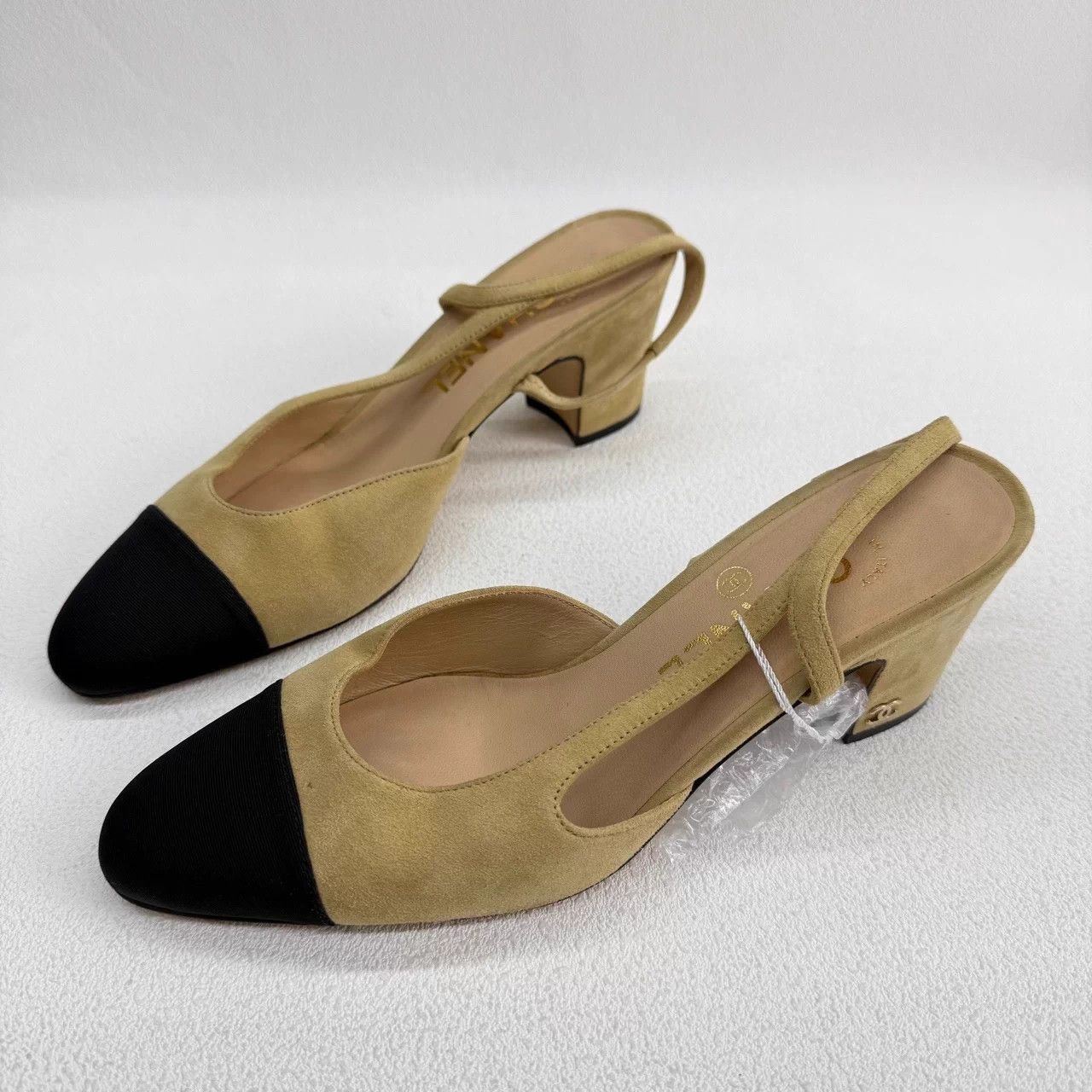 Chanel Chanel Beige Suede Slingback Heels 37.5 Size US 7.5 / IT 37.5 - 1 Thumbnail