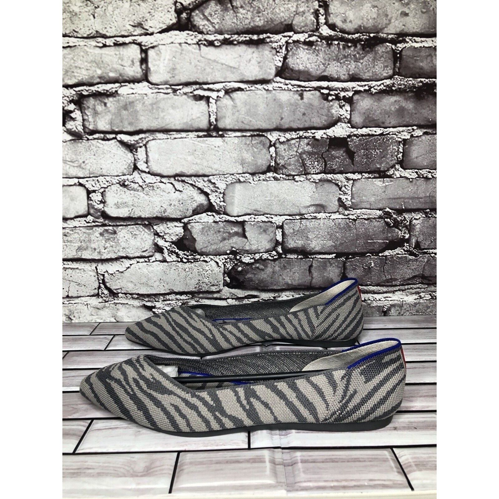 Other Rothy’s The Point Retired Grey Zebra Fabric Stripe Flats Wom Size US 9.5 / IT 39.5 - 1 Thumbnail