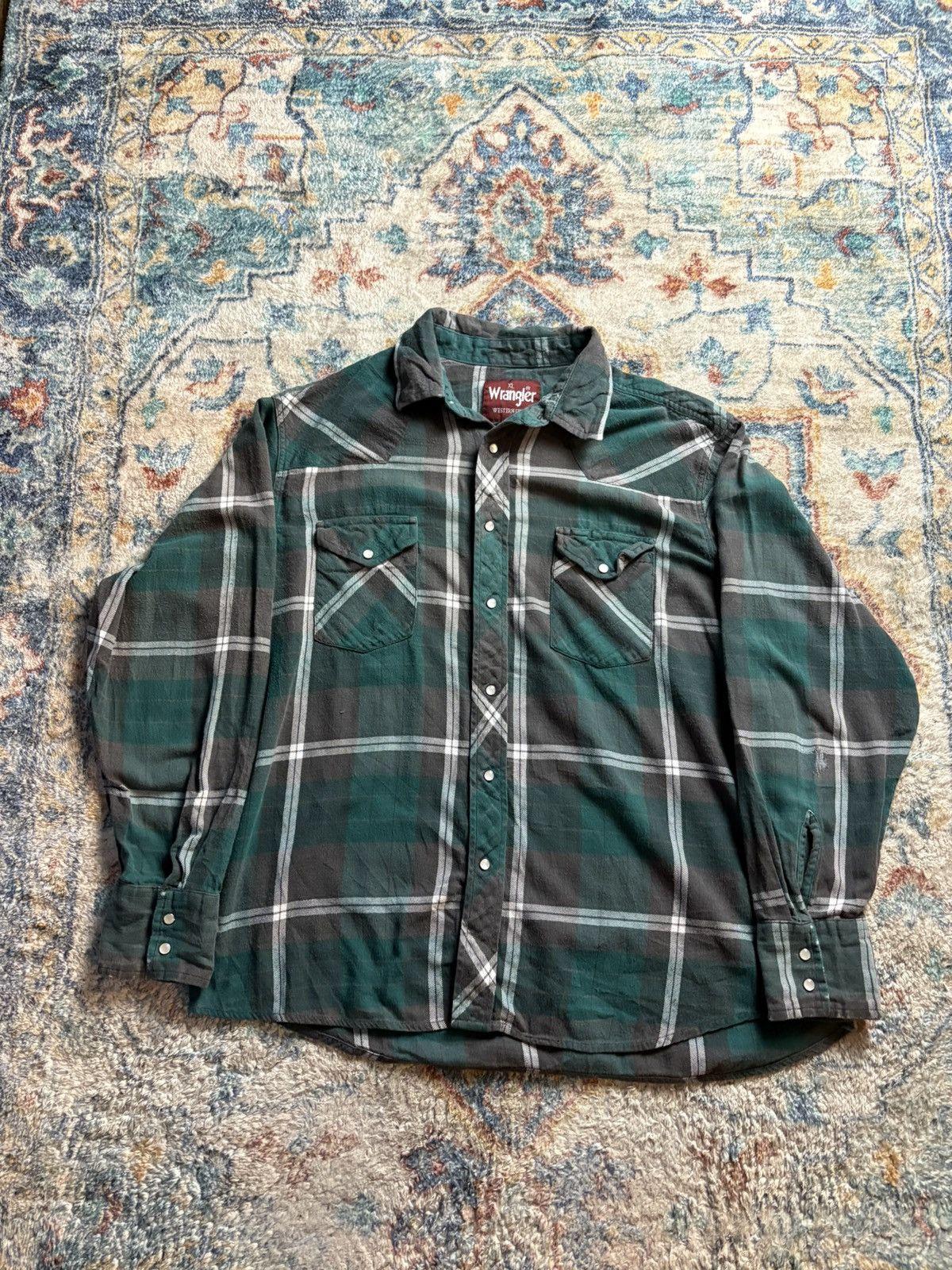 Wrangler Vintage Wrangler Pearl Snap Flannel Shirt Size XL Size US XL / EU 56 / 4 - 1 Thumbnail
