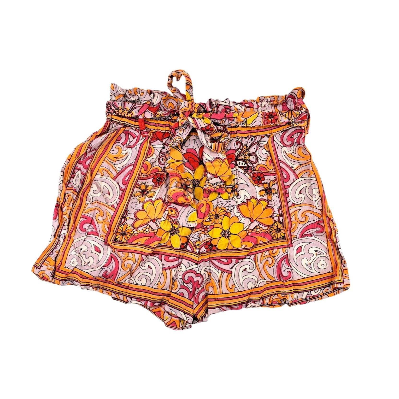 Other Angie Paper Bag Shorts Orange Women Small Retro Tie Belt Size 25" / US 0 / IT 36 - 1 Thumbnail