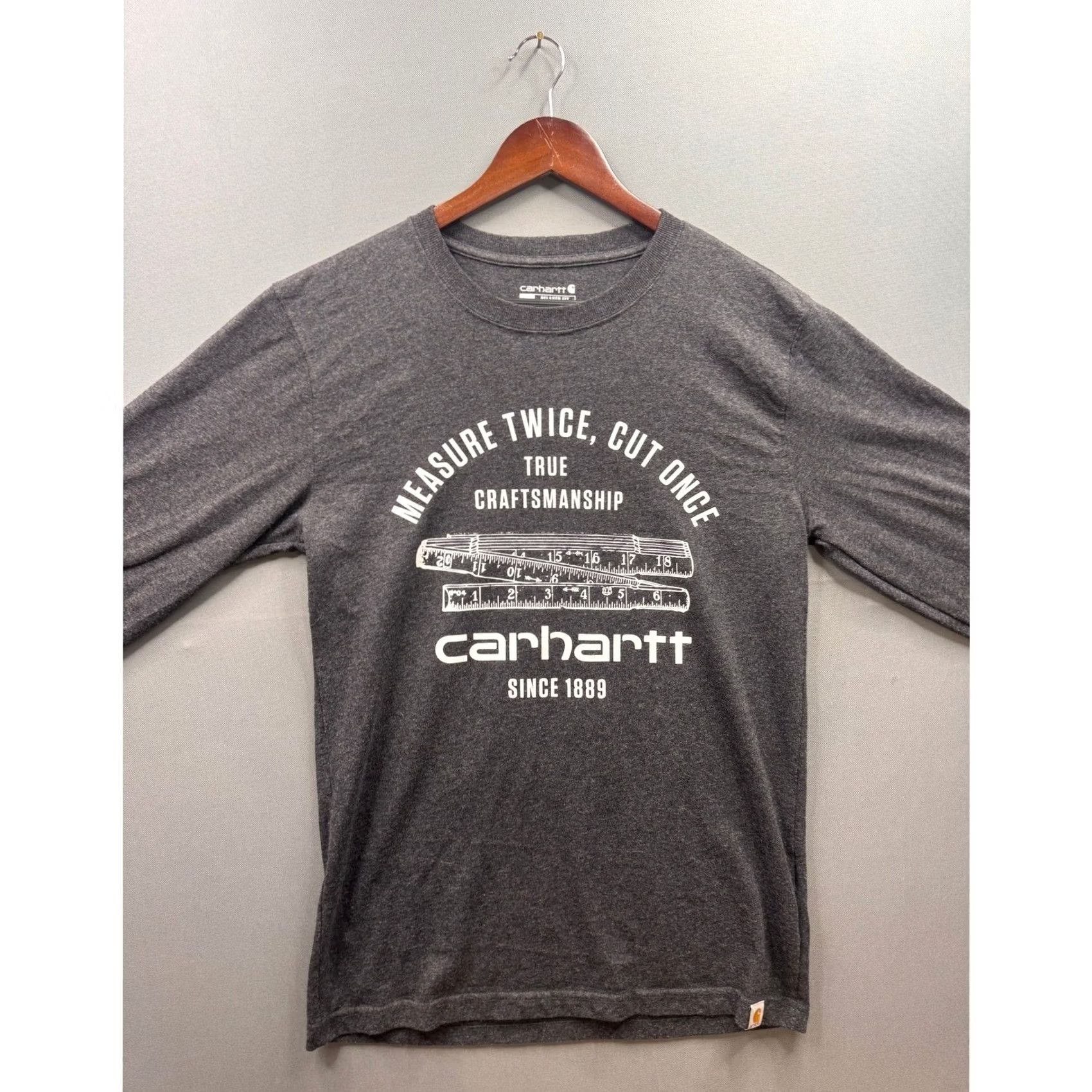 Carhartt Carhartt Long Sleeve T-Shirt Mens Charcoal Measure Twice Cut Once Graphic Crew Neck Size US S / EU 44-46 / 1 - 2 Thumbnail