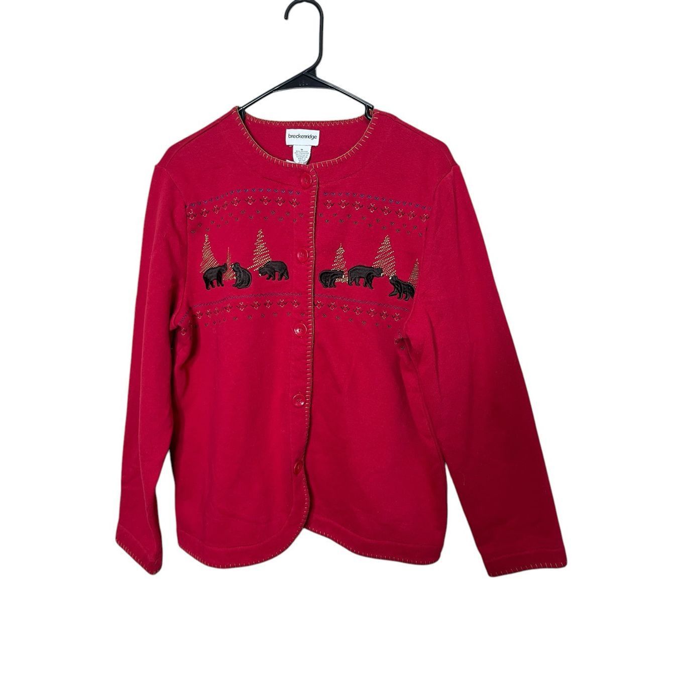 Other Breckenridge Sweater Cardigan Red Brown Bear Embroidered Gol Size M / US 6-8 / IT 42-44 - 1 Thumbnail
