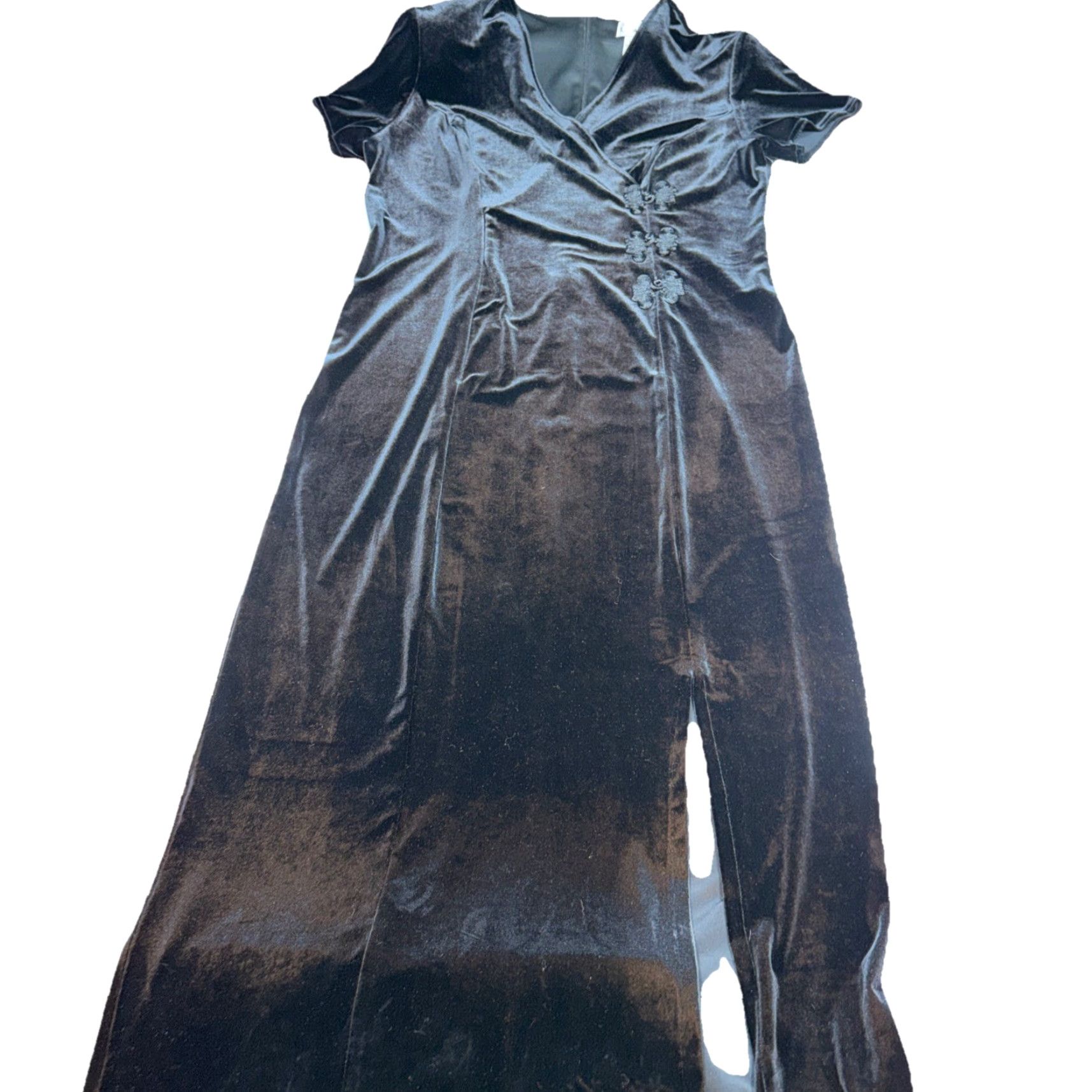 Velvet VINTAGE Black Velvet Gown Short Sleeve V-Neck Wrap Maxi Front Slit Women’s Size 14 Dresses Size 36" / US 14 / IT 50 - 4 Thumbnail