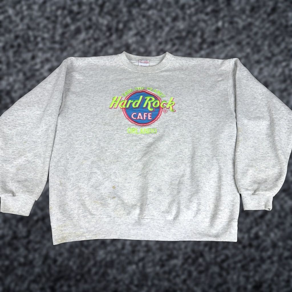 Hard Rock Cafe VINTAGE Hard Rock Cafe Sweatshirt Mens XL Gray Neon Save The Planet 90s City Music Retro Embroidered Logo Graphic Print Heavyweight Fleece Crew Neck Size US XL / EU 56 / 4 - 1 Thumbnail