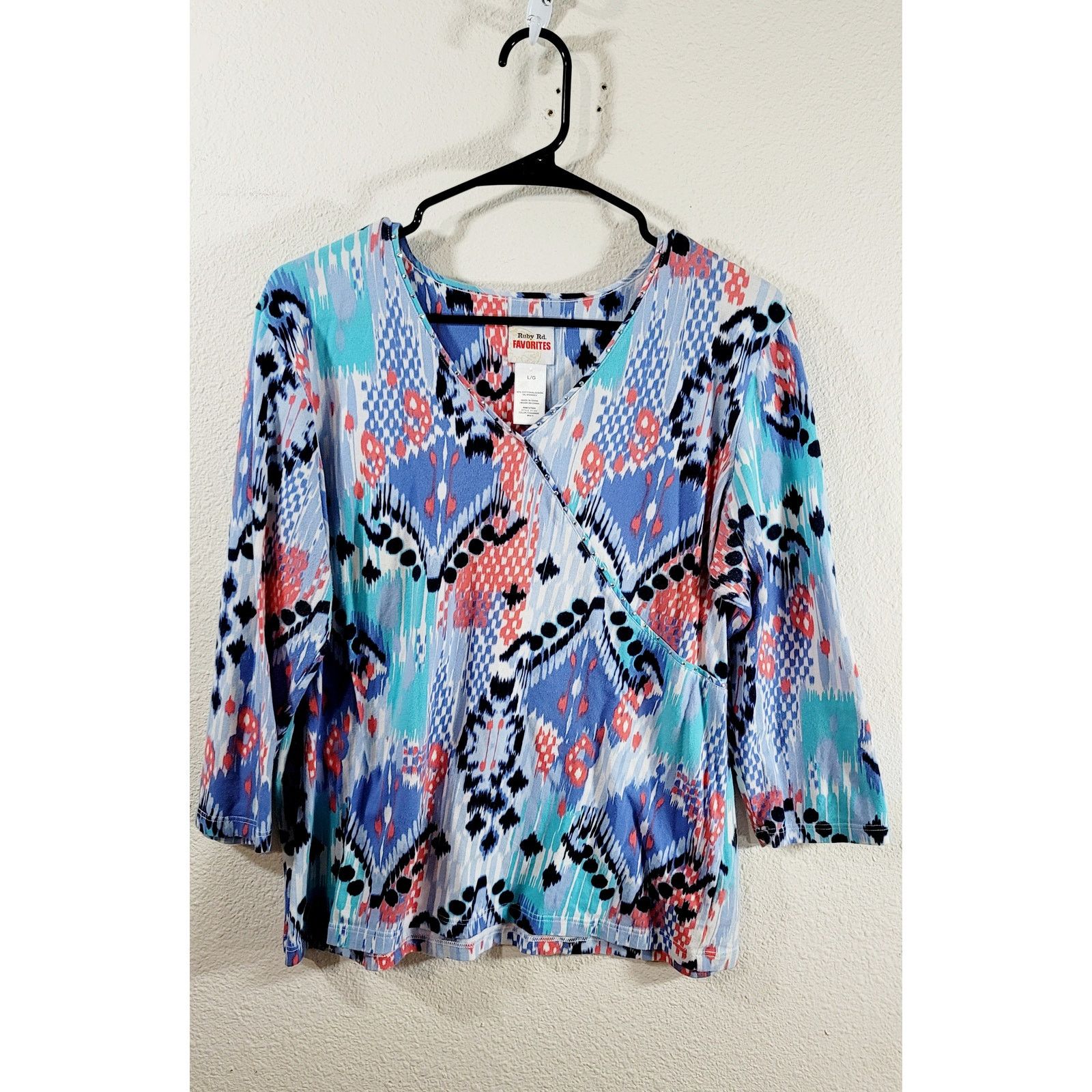 Other Ruby Rd. Blue White Orange Abstract Print V Neck Top Large Size L / US 10 / IT 46 - 5 Thumbnail